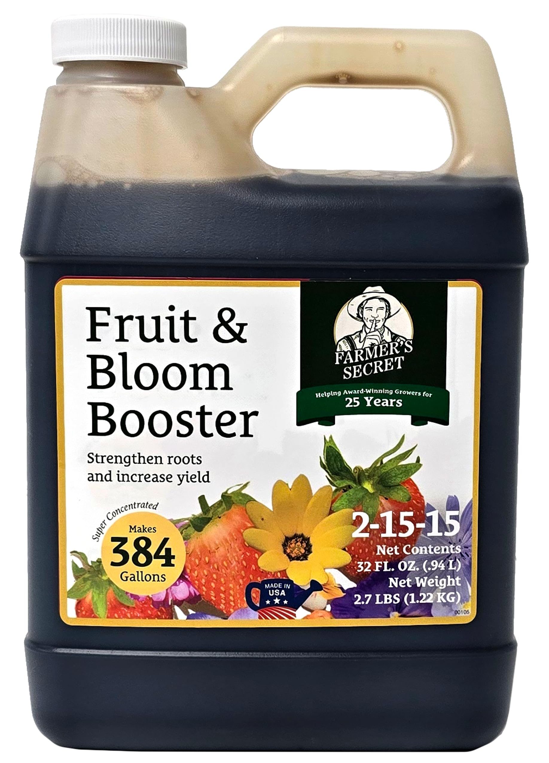 Farmer's Secret Fruit & Bloom Booster Fertilizer (32oz) - Super Concentrated - Boosts Flowering and Yield on All Varieties of Fruits, Vegetables and Flowers - Formulated for Late Summer & Early Fall