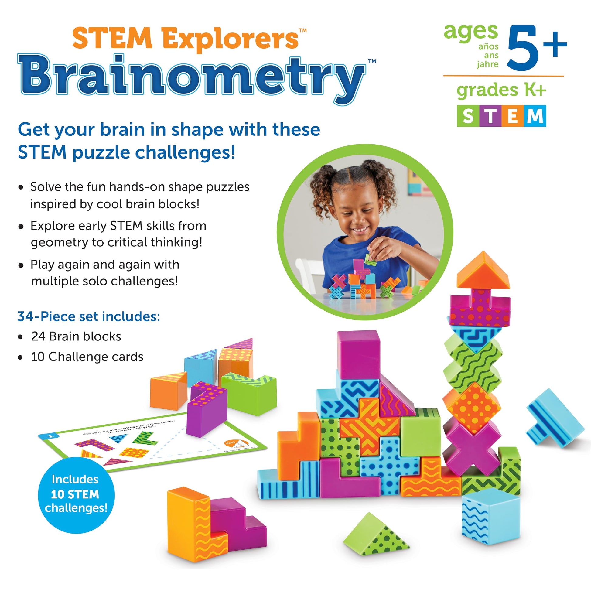 Learning Resources STEM Explorers Brainometry - 3d Puzzle, Brain Games, Brainteaser, Building Logic Toys, Gifts For Boys and Girls, Fine Motor Skills , Pattern Blocks, Math Manipulatives