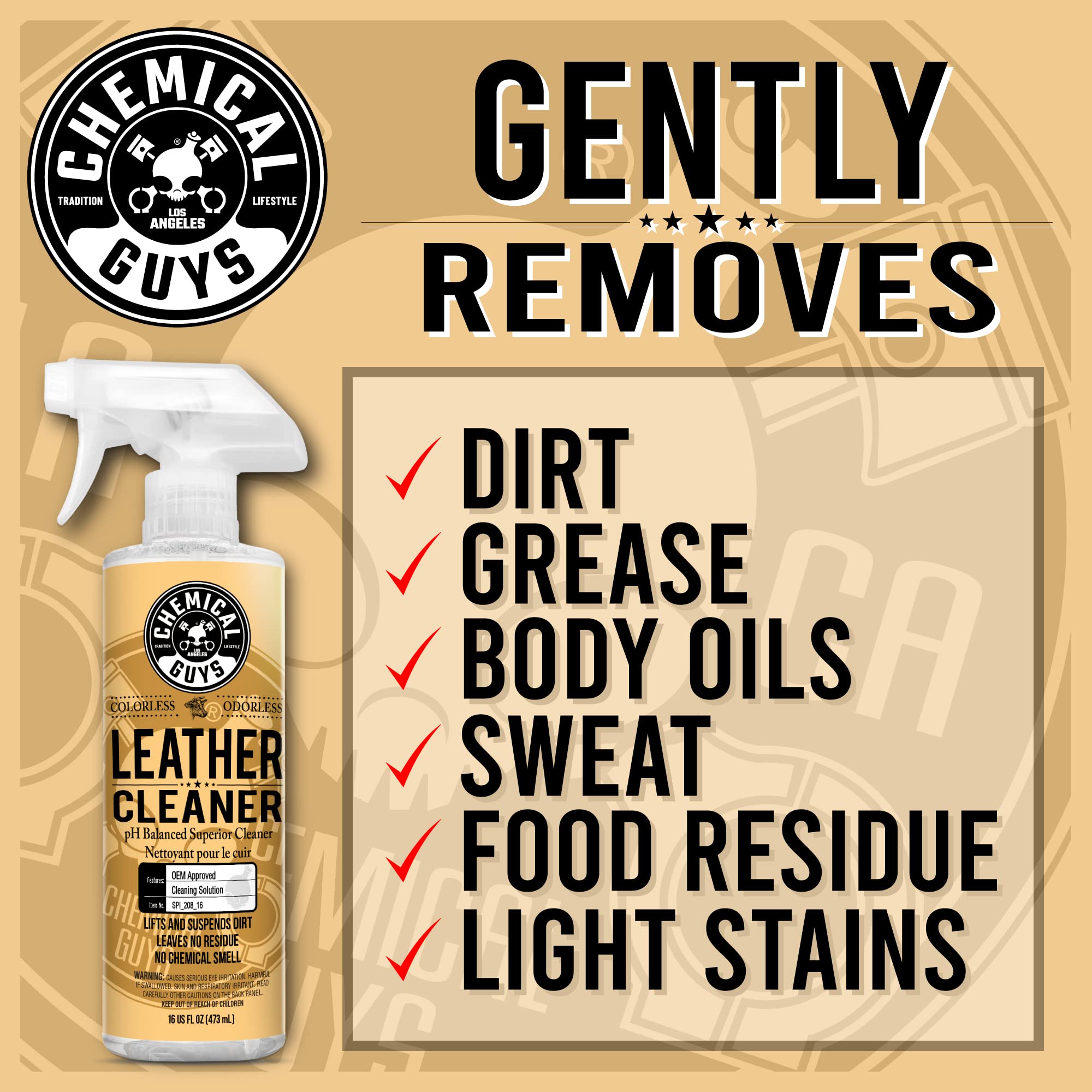 Chemical Guys SPI_208_16 Colorless and Odorless Leather Cleaner for Car Interiors, Furniture, Boots, and More (Works on Natural, Synthetic, Pleather, Faux Leather and More), 16 fl oz