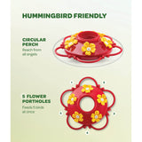 Hummingbird Feeder 10 oz [Set of 2] Plastic Feeders for Outdoors, with Built-in Ant Guard - Circular Perch with 5 Feeding Ports - Wide Mouth for Easy Filling/2 Part Base for Easy Cleaning