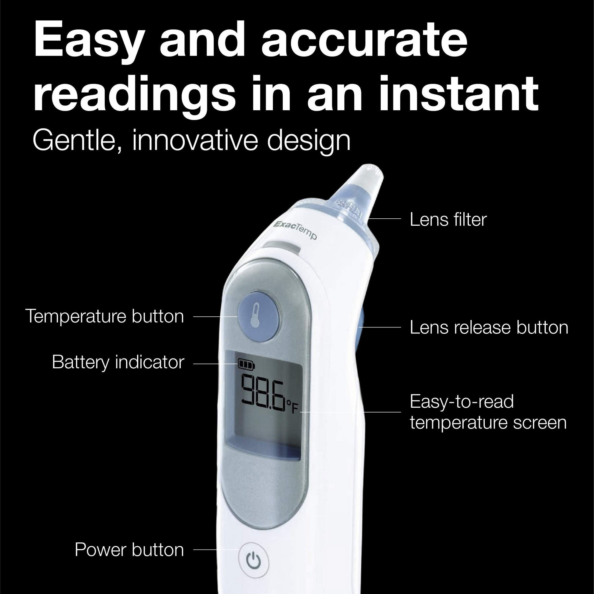 Braun ThermoScan 5 Ear Thermometer, ExacTemp Stability Indicator, Professional Accuracy, Baby & Infant Friendly, Recommended by Pediatricians