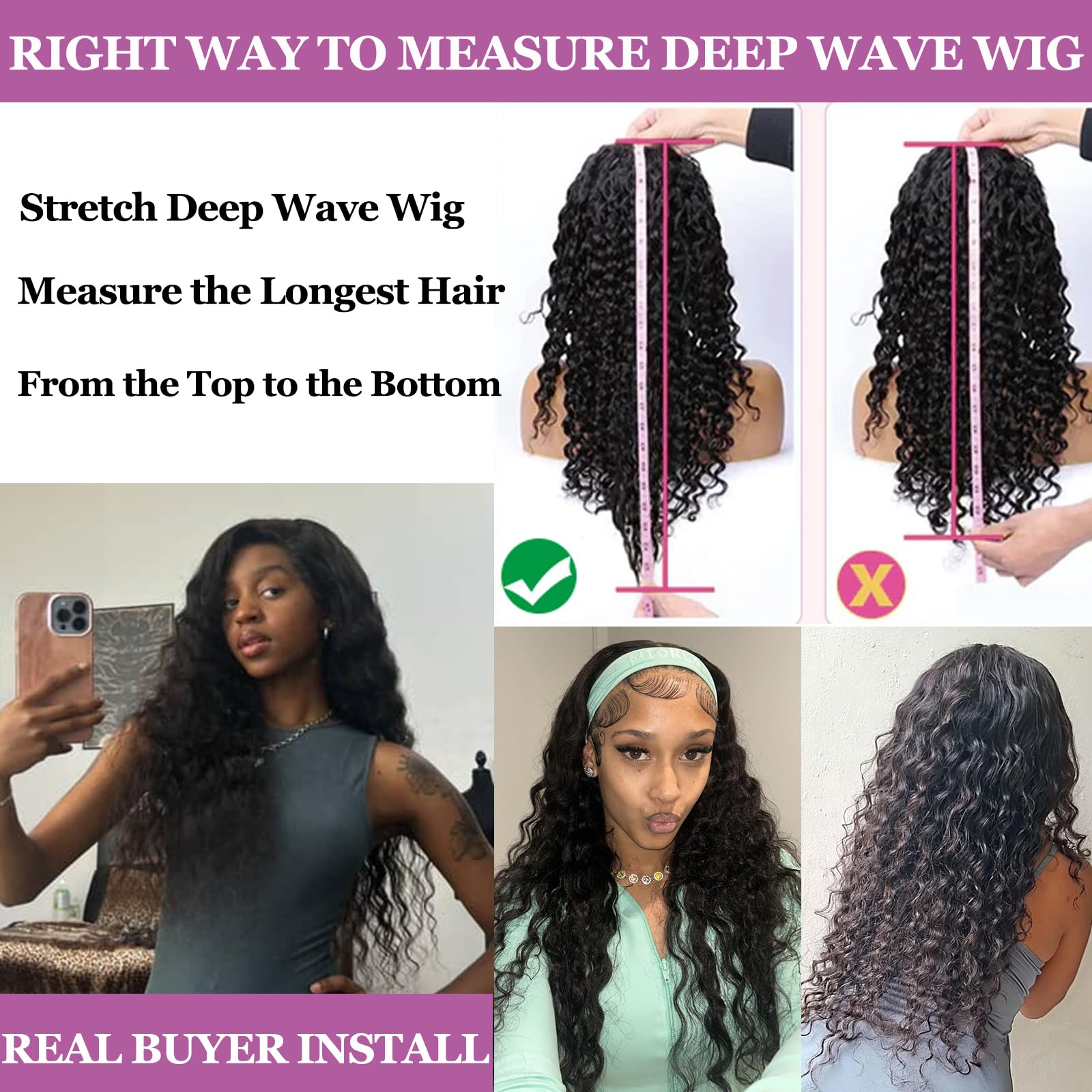 SICNPRW 32 Inch 13x6 Deep Wave Lace Front Wigs Human Hair HD Lace Front Wigs Human Hair Pre Plucked 200 Density Glueless 13x6 Deep Curly Frontal Wigs Human Hair for Women