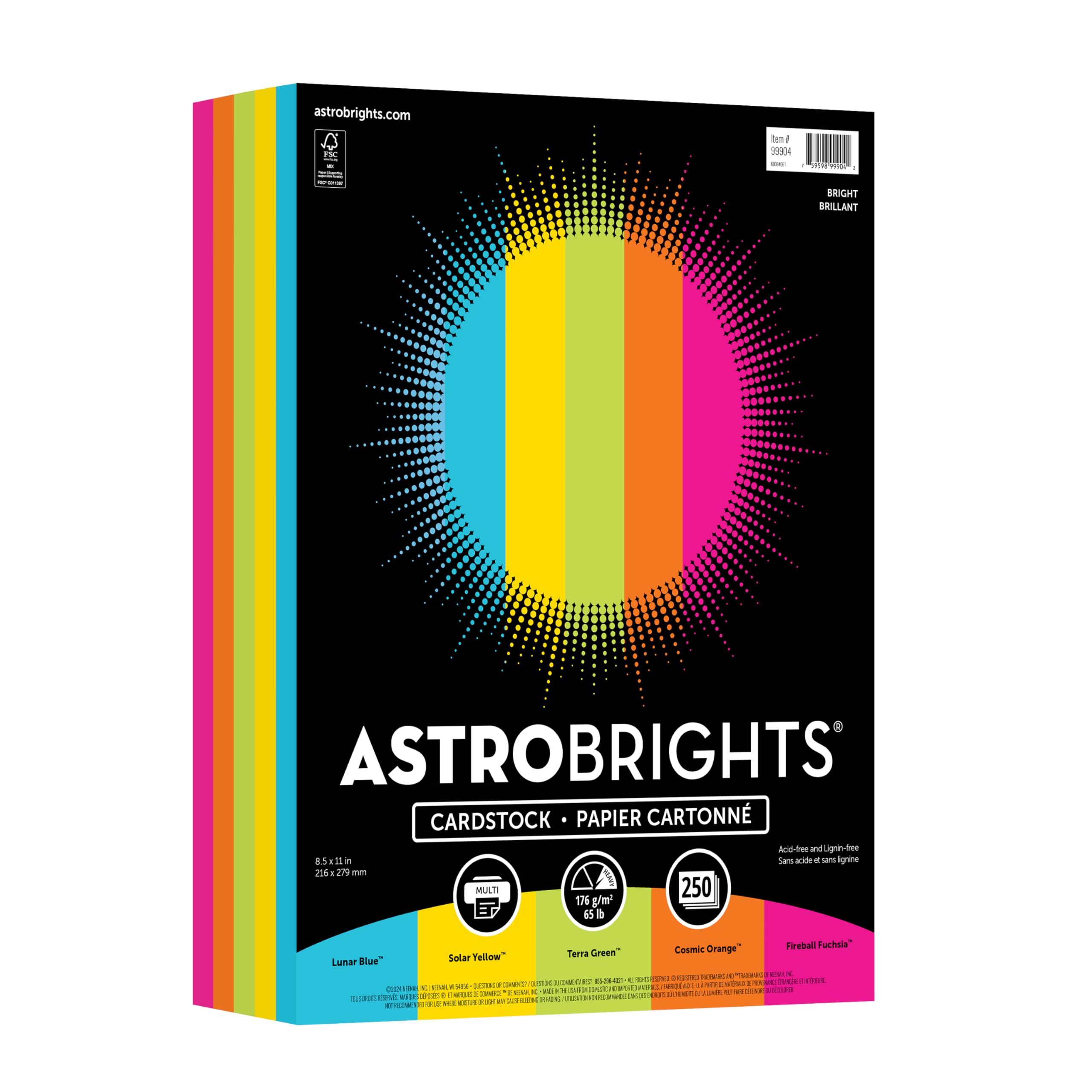 Astrobrights Color Cardstock -"Bright" Assortment, 65 lb Cover Weight, 8.5 x 11, Assorted, 250/Pack
