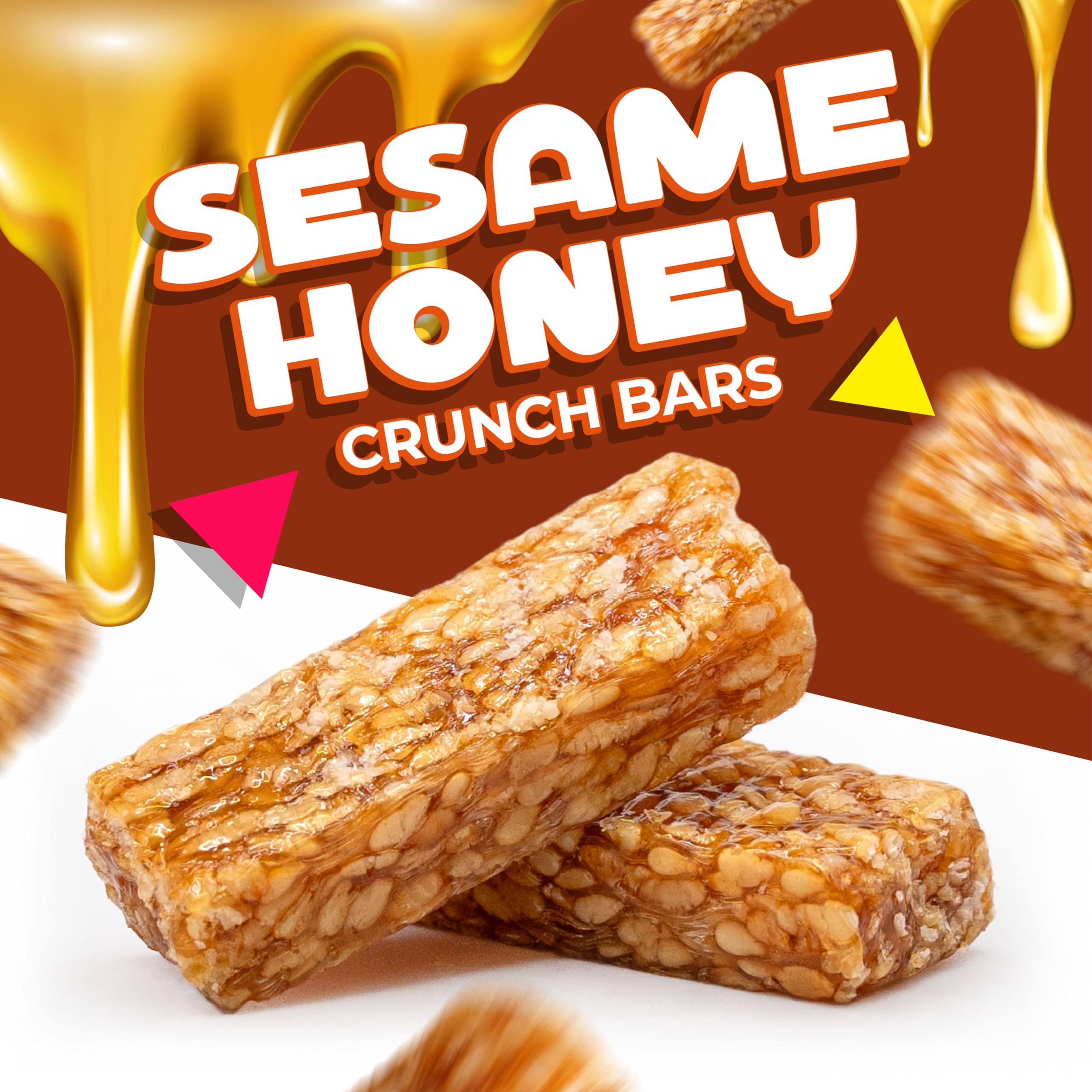 Sesame Honey Crunch Bars | 1 Pound Bag | Honey Roasted Sesame Seeds Candy | Individually Wrapped Snack Size Bars | Crunchy Sesame Candy for Office and Gifting
