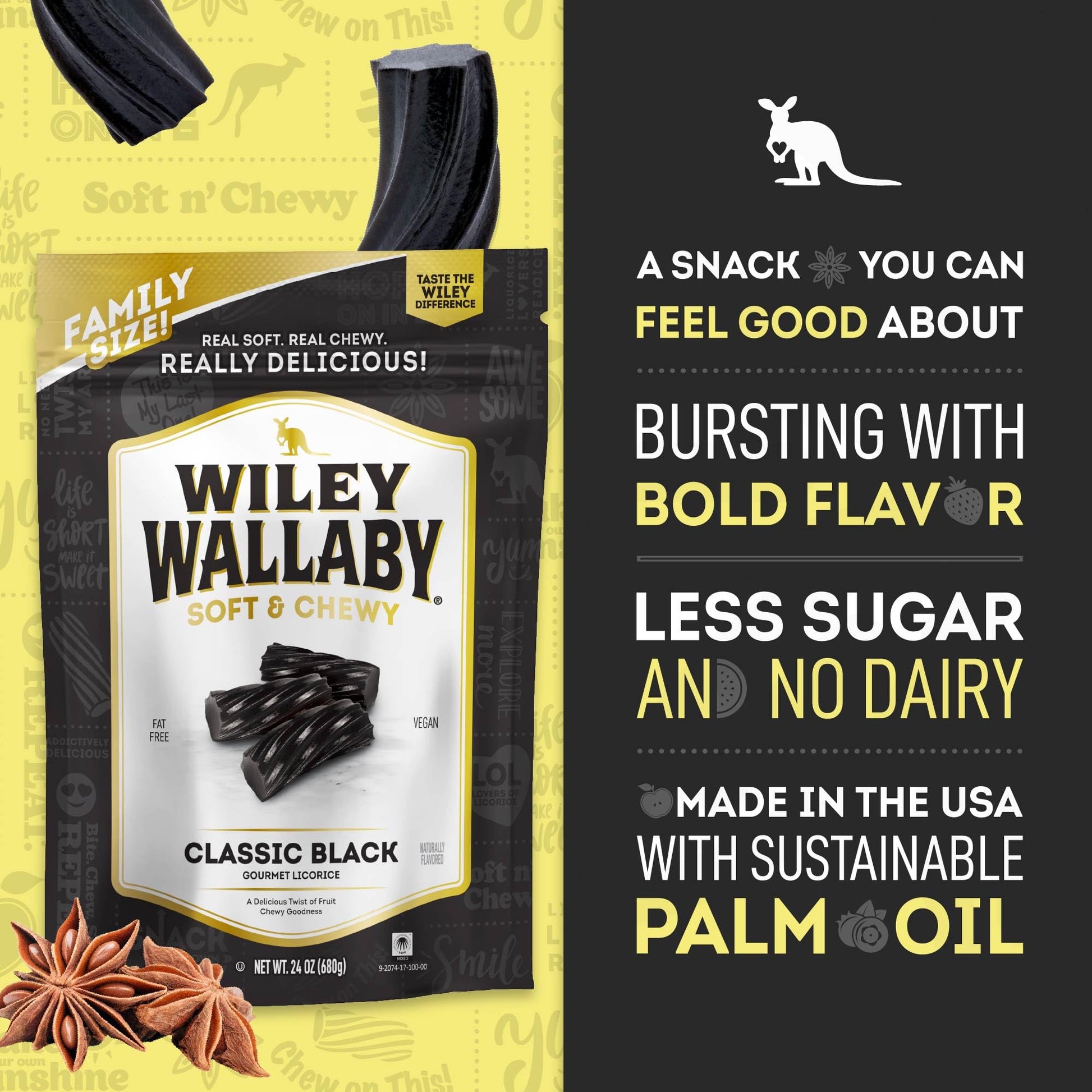 Wiley Wallaby Licorice 24 Ounce Classic Gourmet Soft & Chewy Australian Black Licorice Candy Twists, 1 Pack