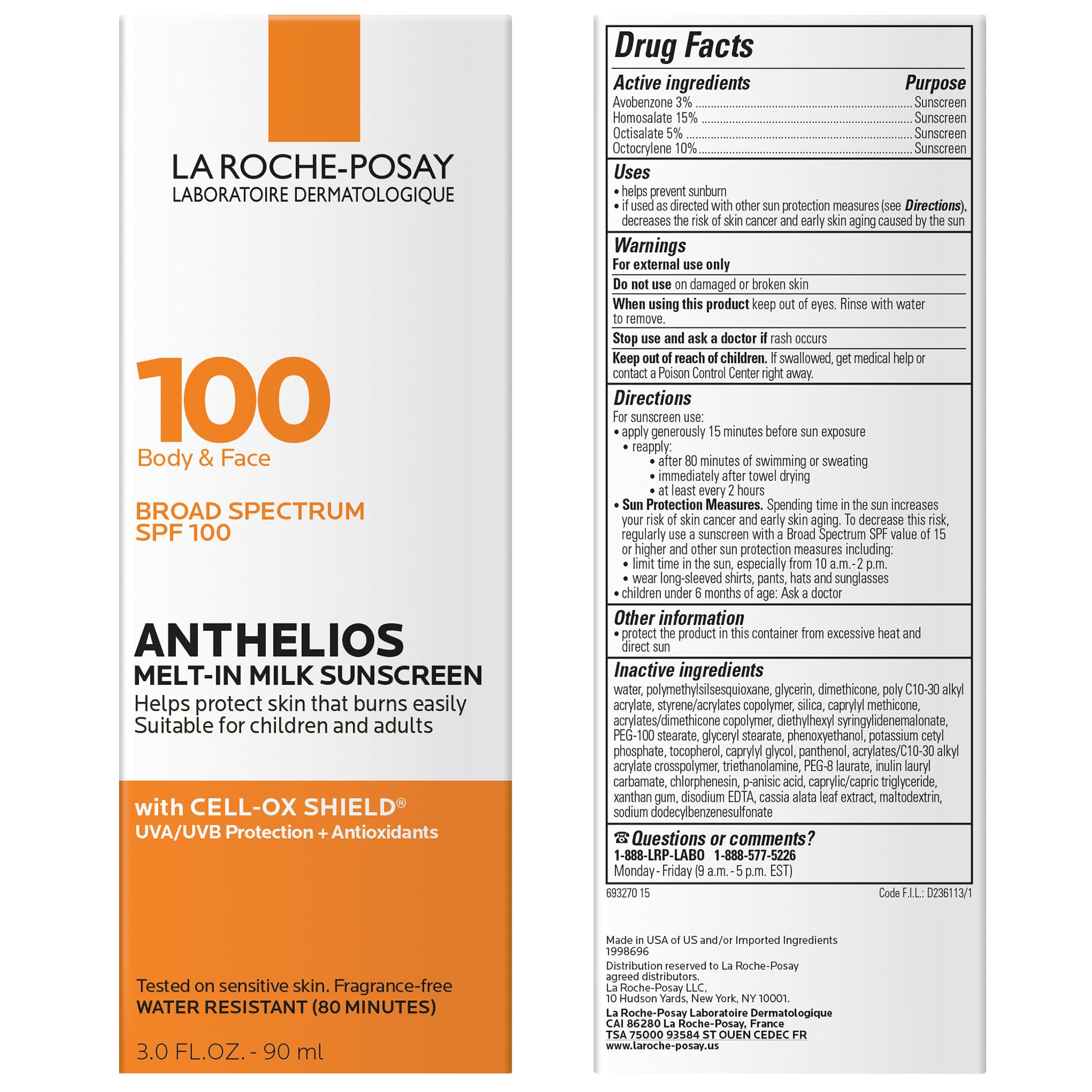 La Roche-Posay Anthelios Melt-In Milk Sunscreen SPF 100 | Sunscreen For Body & Face | Broad Spectrum SPF + Antioxidants | Oil Free Sunscreen Lotion | For Sun Sensitive Skin | Oxybenzone Free