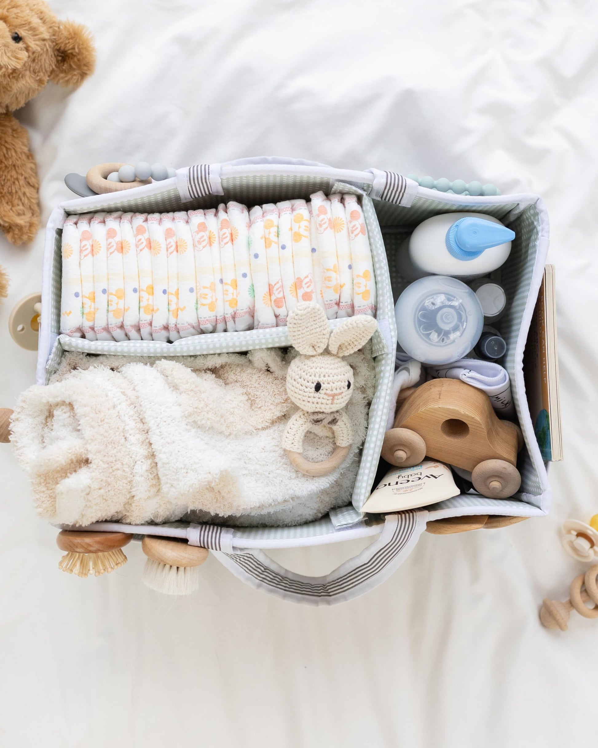 Lily Miles Baby Diaper Caddy - Large Organizer Tote Bag for Newborn essentials Boy or Girl - Baby Shower Basket - Nursery Must Haves - Registry Favorites - Newborn Caddie Car Travel