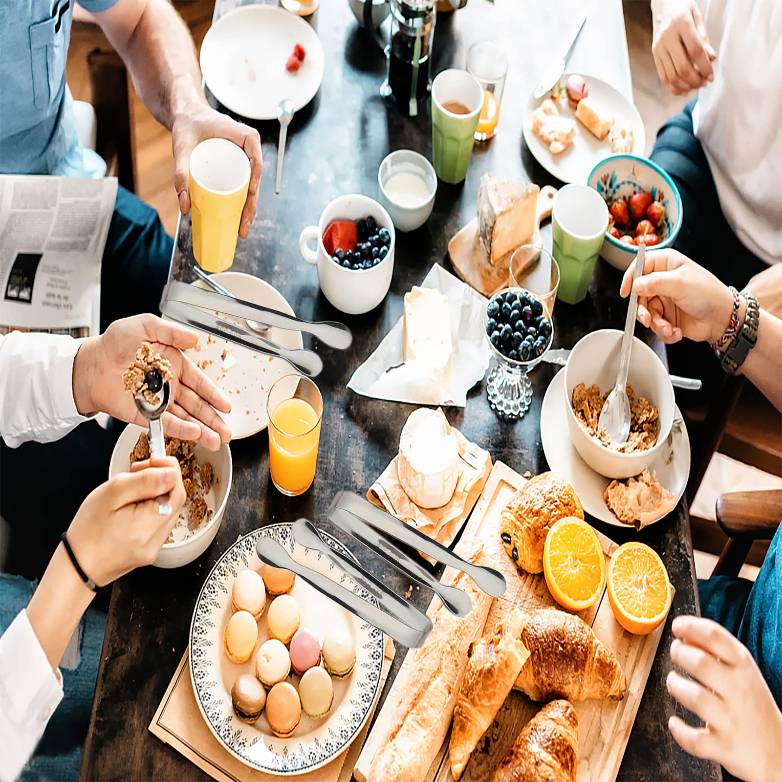 6PCS Ice Tongs Mini Sugar Tongs 4.25Inch Stainless Steel Small Serving Tong, Tiny Kitchen Tong for Appetizers,Tea Party, Coffee Bar, Desserts by Sunenlyst (Silver)