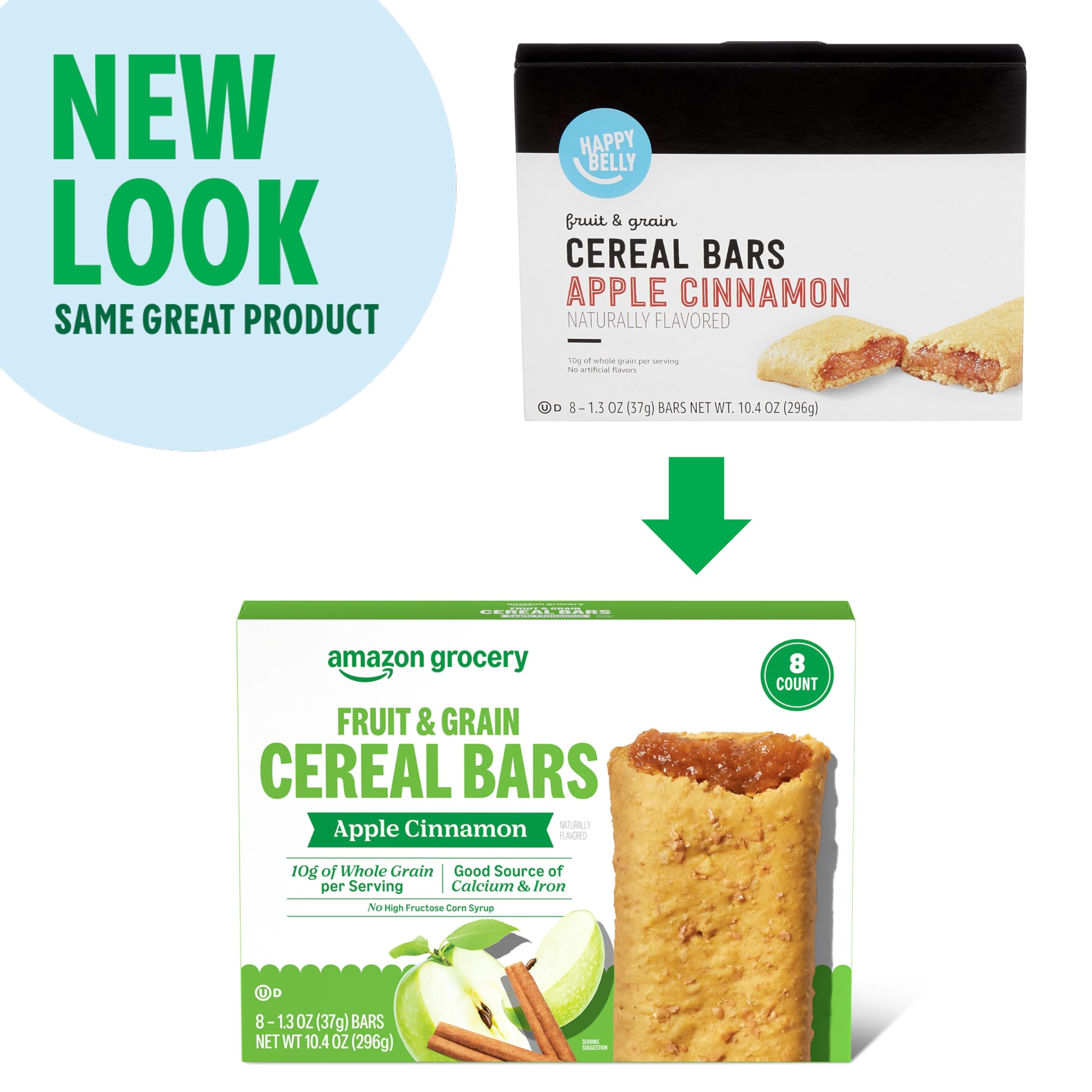 Amazon Grocery, Apple Cinnamon Fruit & Grain Cereal Bars, 1.3 Oz, 8 Ct (Previously Happy Belly, Packaging May Vary)