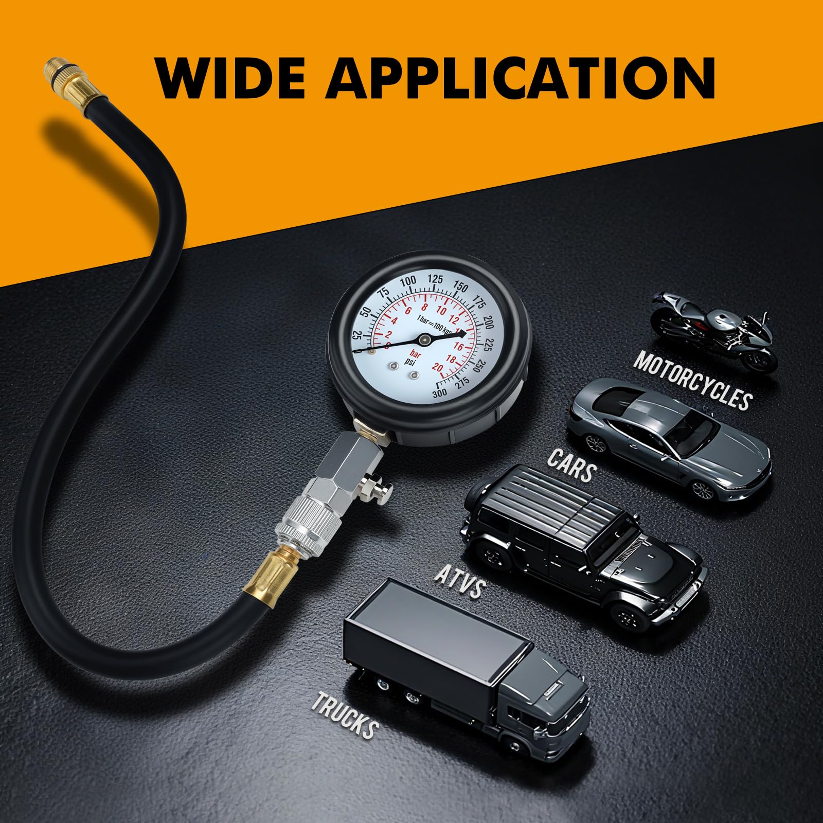 BETOOLL HW0130 8pcs Petrol Engine Cylinder Compression Tester Kit Automotive Tool Gauge