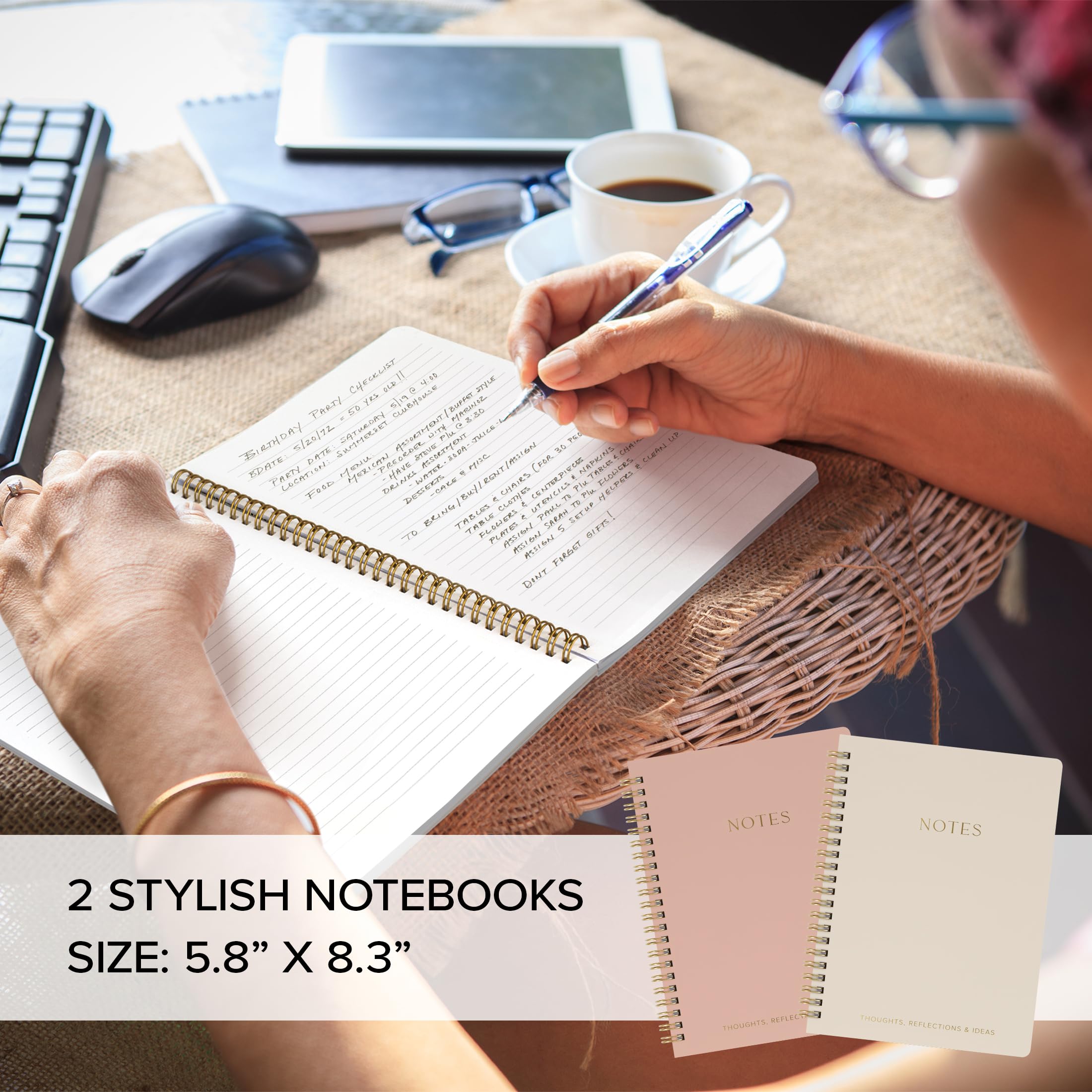 Aesthetic Spiral Notebook Set of 2 For Women and Men - Cute College Ruled 8x6 Bible Study Journal/Notebook with Pockets And Lined Pages - Perfect A5 Supplies to Stay Organized at Work or School