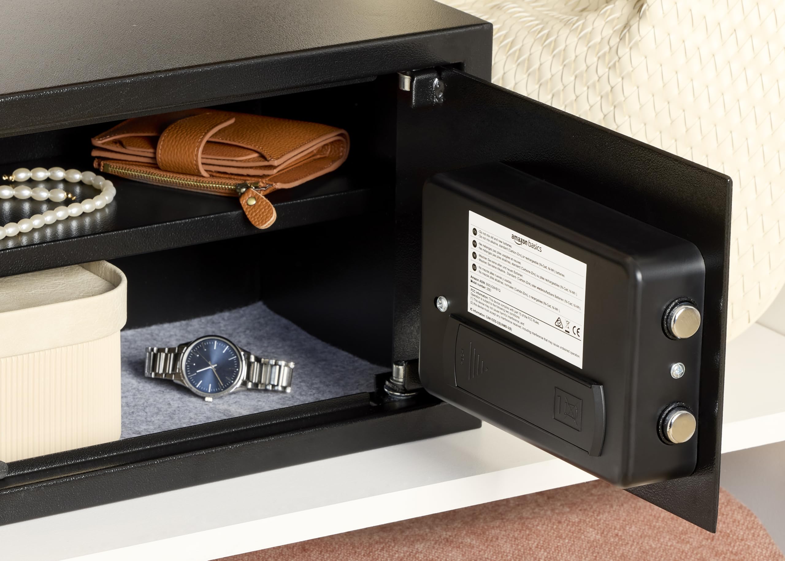 Amazon Basics Steel Security Safe and Lock Box with Electronic Keypad, for Cash, Jewelry, Documents, Black, 0.5 Cubic Feet, 13.8" W x 9.8" D x 9.8" H