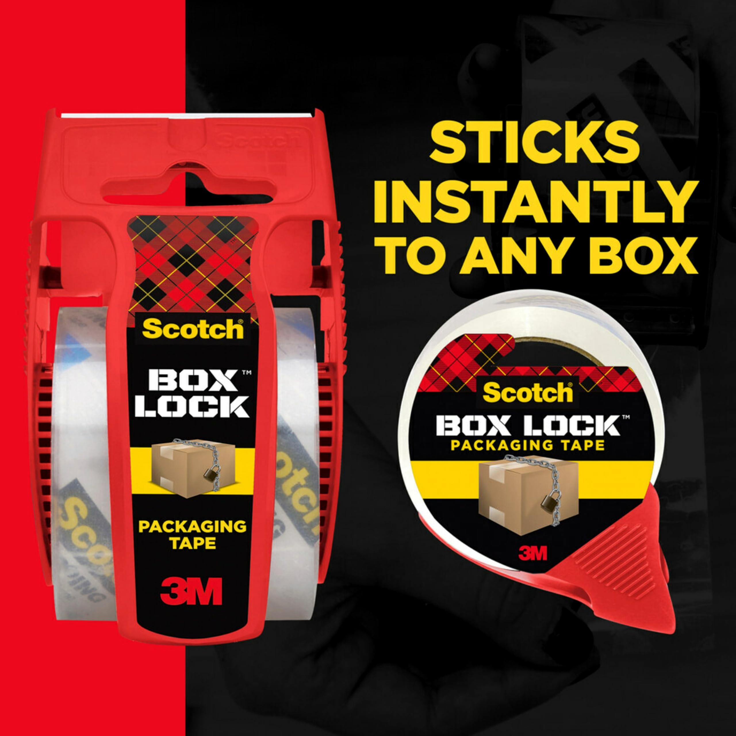 Scotch Box Lock Packaging Tape, 1 Roll with Dispenser, 1.88 in x 1000 in, Extreme Grip, Sticks Instantly to Any Box (195L)