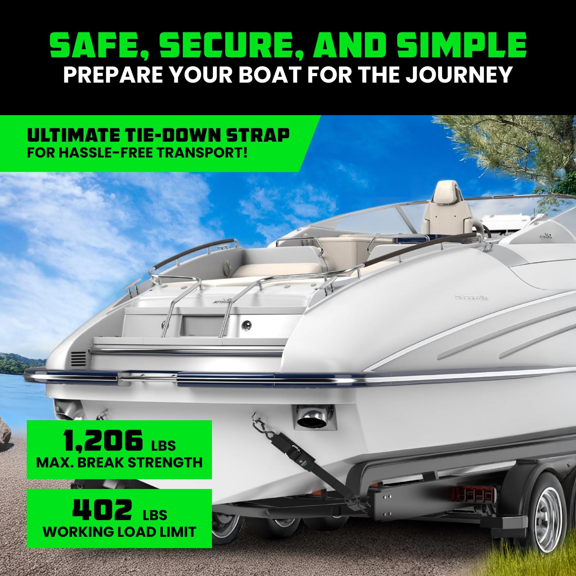 Rhino USA Boat Trailer Straps (2-Pack) - Heavy Duty 2 Inch x 48 Inch Boat Tie Down Straps to Trailer - Ultimate Adjustable Transom Tie Down Straps for Trailering Safety with Boat, Jet Ski, & More!