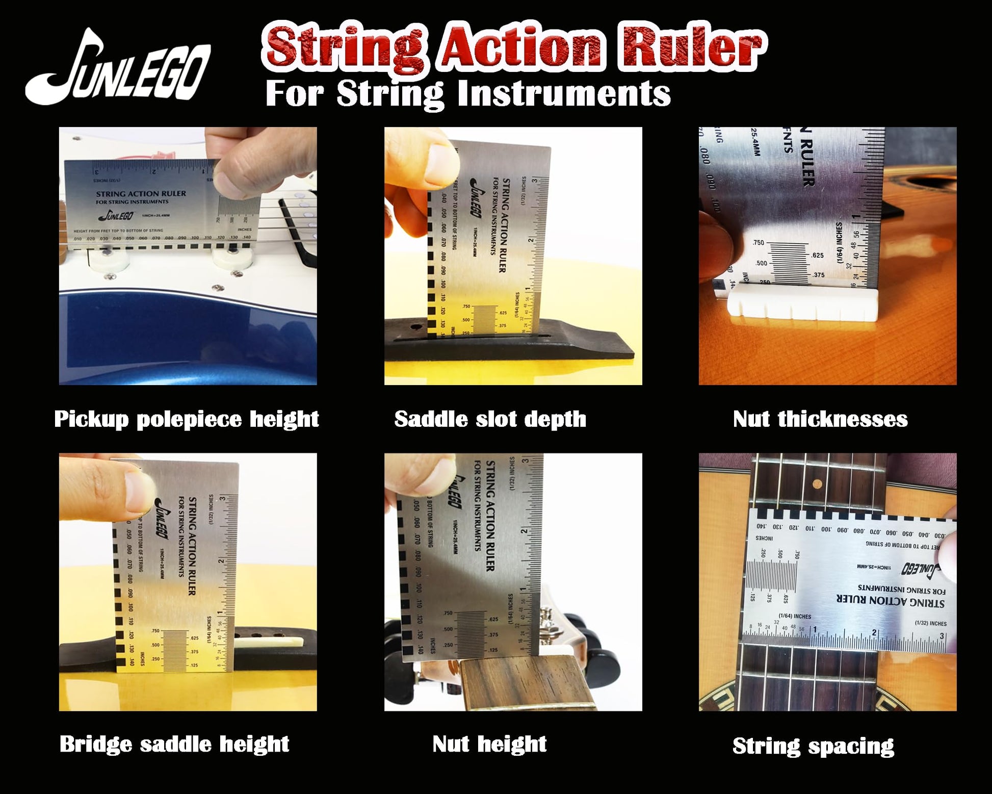 Guitar Action Gauge Ruler, String Height Gauge for Guitar