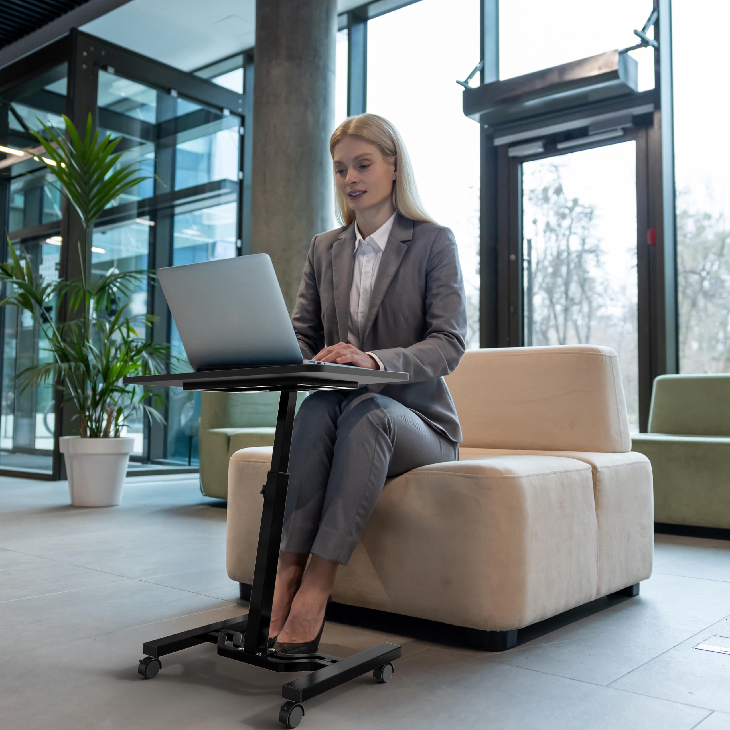 SHW Mobile Height Adjustable Laptop Rolling Cart with Height Adjustment from 28" to 33", Black