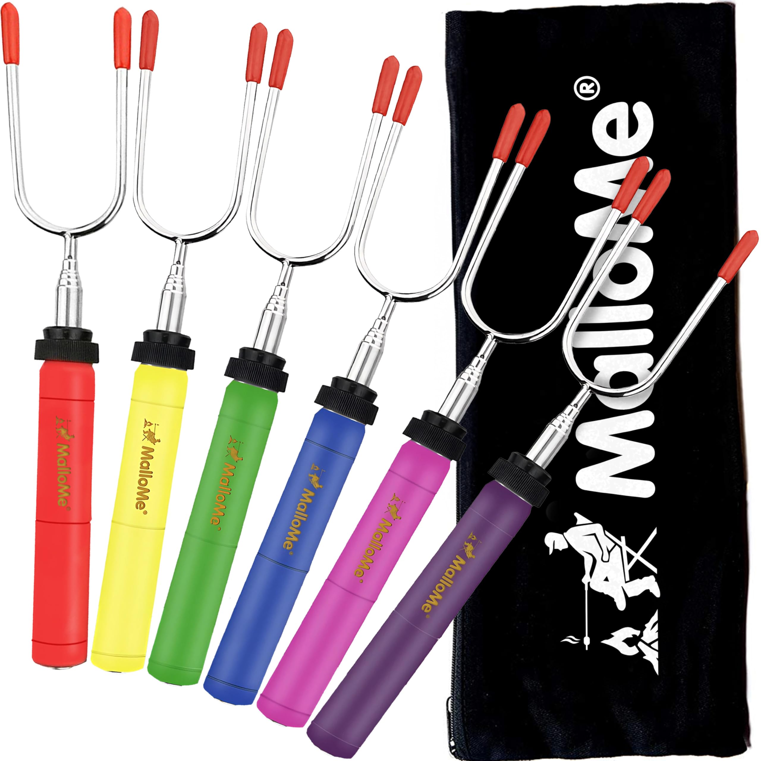 MalloMe Smores Sticks for Fire Pit - Premium 34 inch Marshmallow Roasting Sticks Smores Kit Outdoor -Accessories for Campfire- Smore Skewers Hot Dog Fork, Camping Essentials Bonfire Gear Long (6 Pack)
