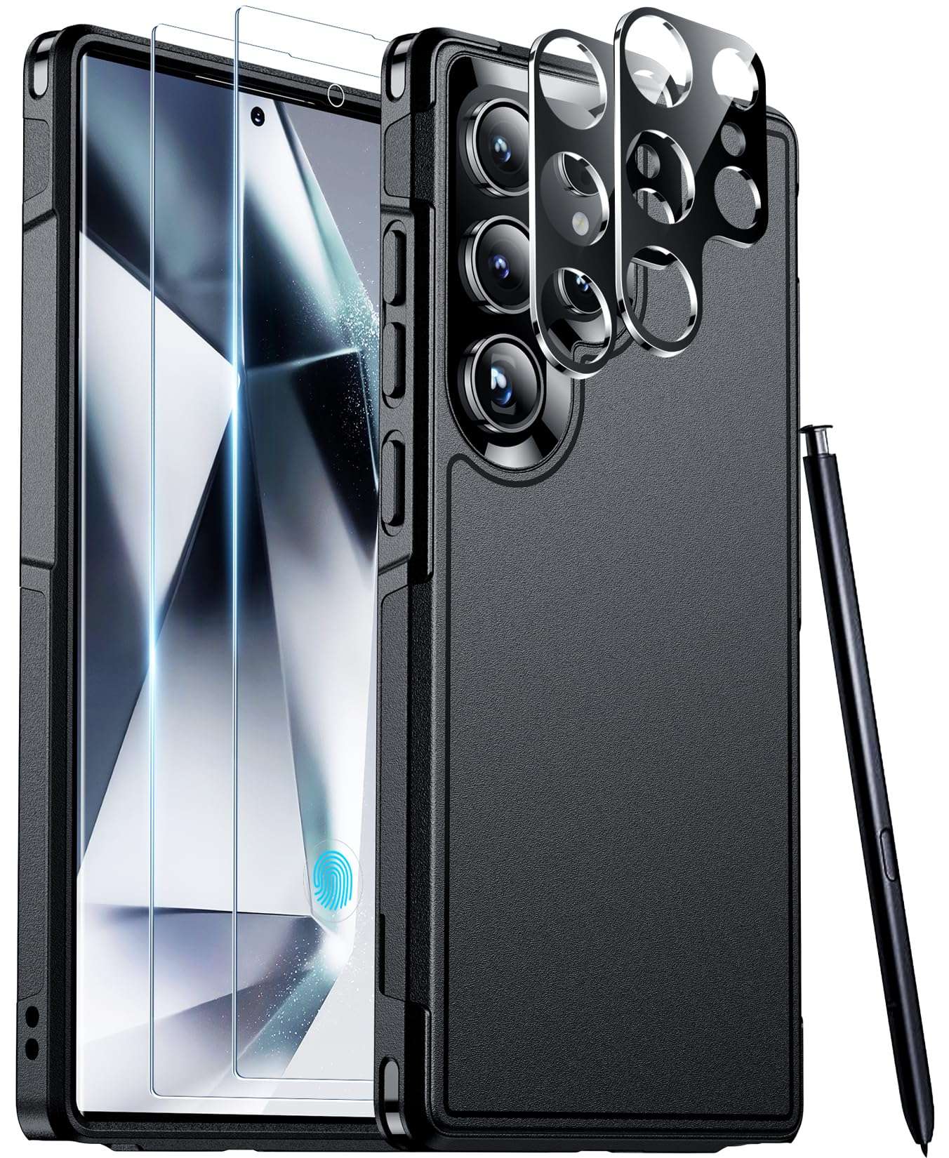 Red2Fire for Samsung Galaxy S24 Ultra Case, with 2Pcs [Tempered Glass Screen Protector+Camera Protector][Military Grade Shockproof] Heavy Duty Full Body Protection Phone Case for S24 Ultra Case,Black