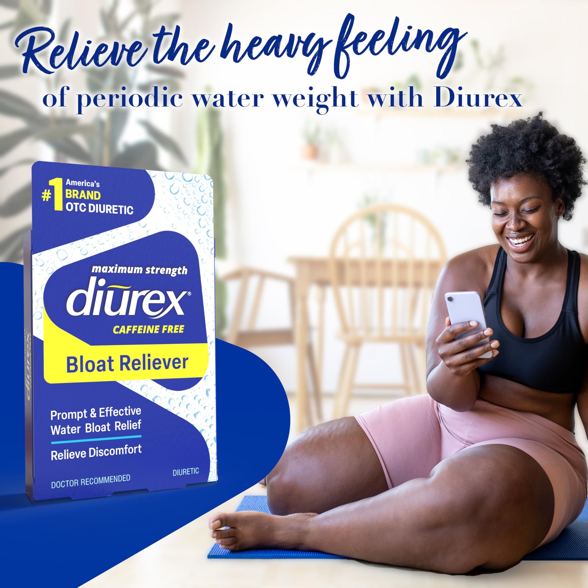 Diurex Caffeine-Free Bloat Relief, Maximum Strength, Relieve Water Bloat Discomfort, Up to 6 Hours of Relief, 48 Count