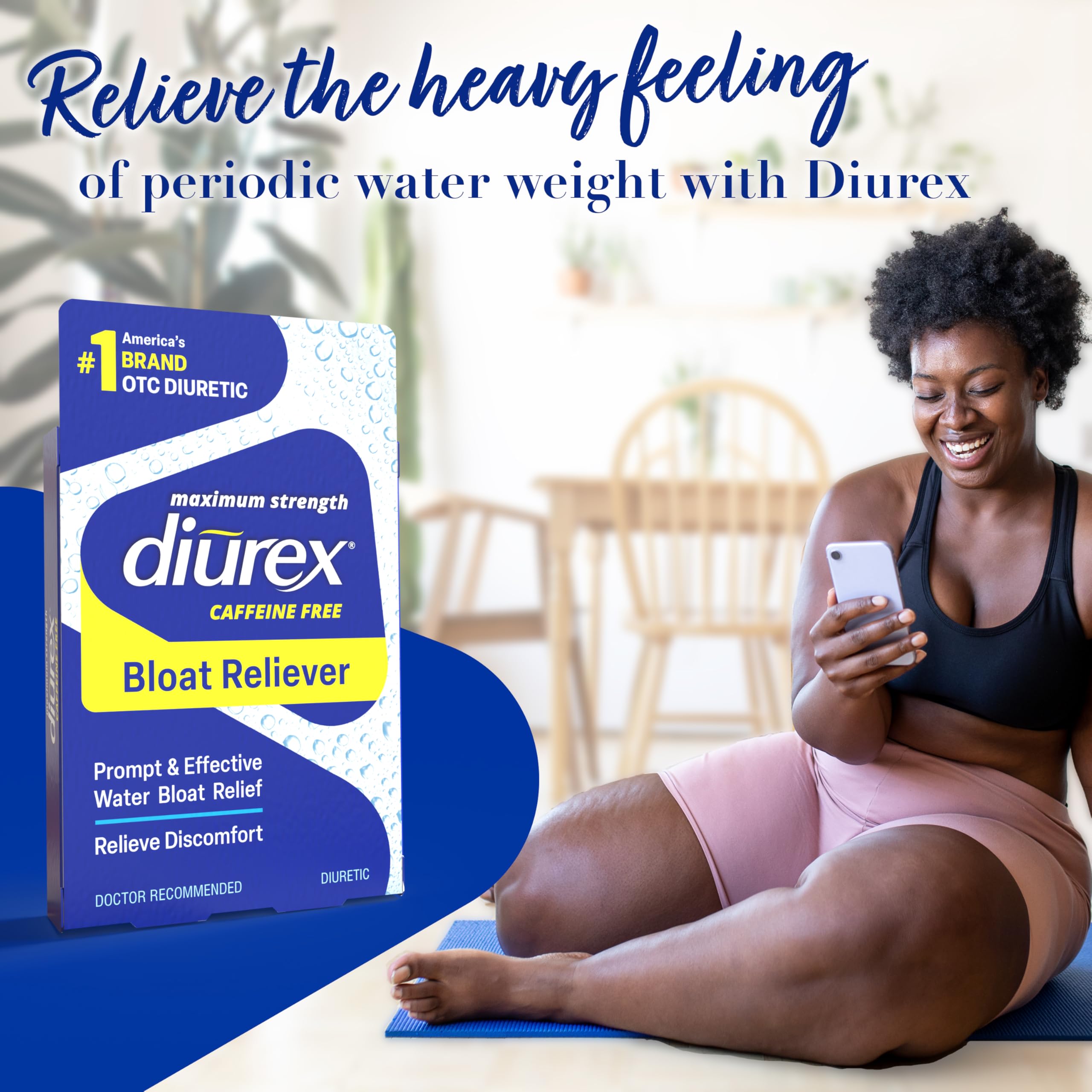 Diurex Caffeine-Free Bloat Relief, Maximum Strength, Relieve Water Bloat Discomfort, Up to 6 Hours of Relief, 48 Count