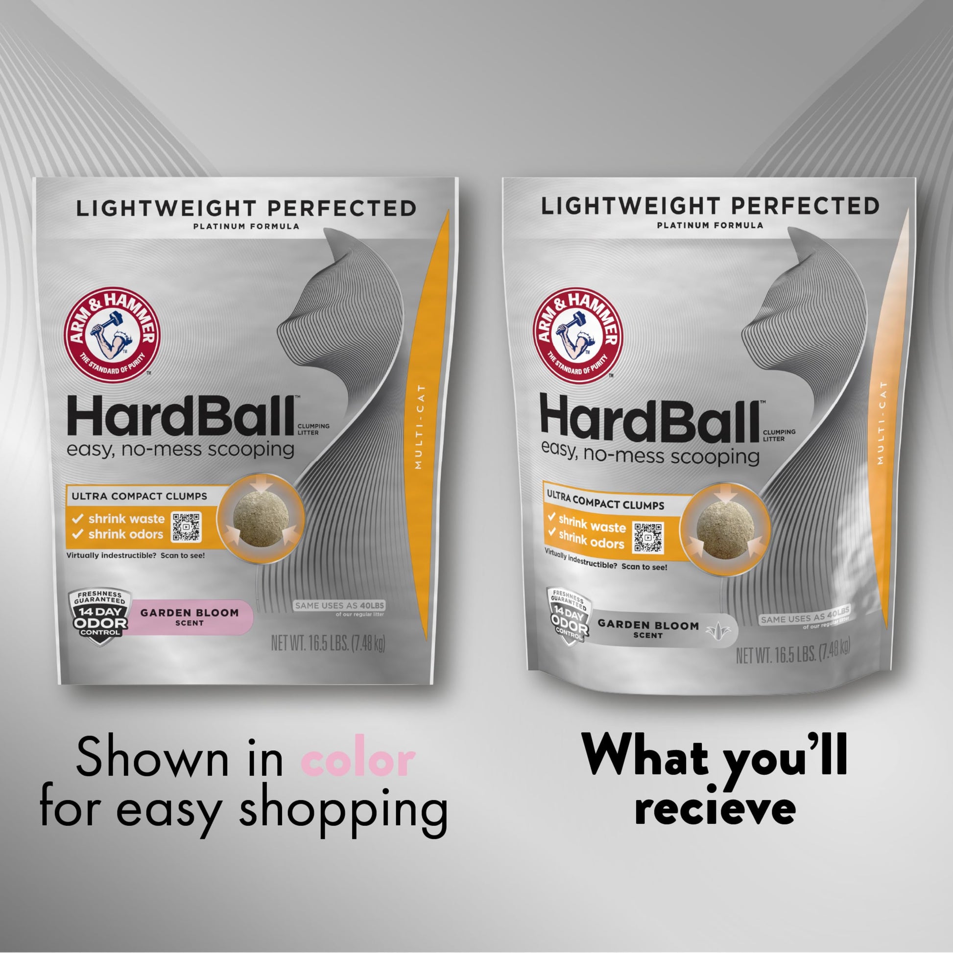 ARM & HAMMER Hardball Lightweight Platinum Multi-Cat Clumping Cat Litter Odor Control, Easy No-Mess Scooping, Garden Bloom Scent, 16.5 Lbs.