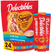 Delectables Squeeze Up Variety Pack, Creamy Squeezable Puree, Lickable Wet Cat Treats, Grain Free, No Added Fillers, No By-Products, No Added Preservatives, 0.5 Ounces Tube, 24 Tubes Total