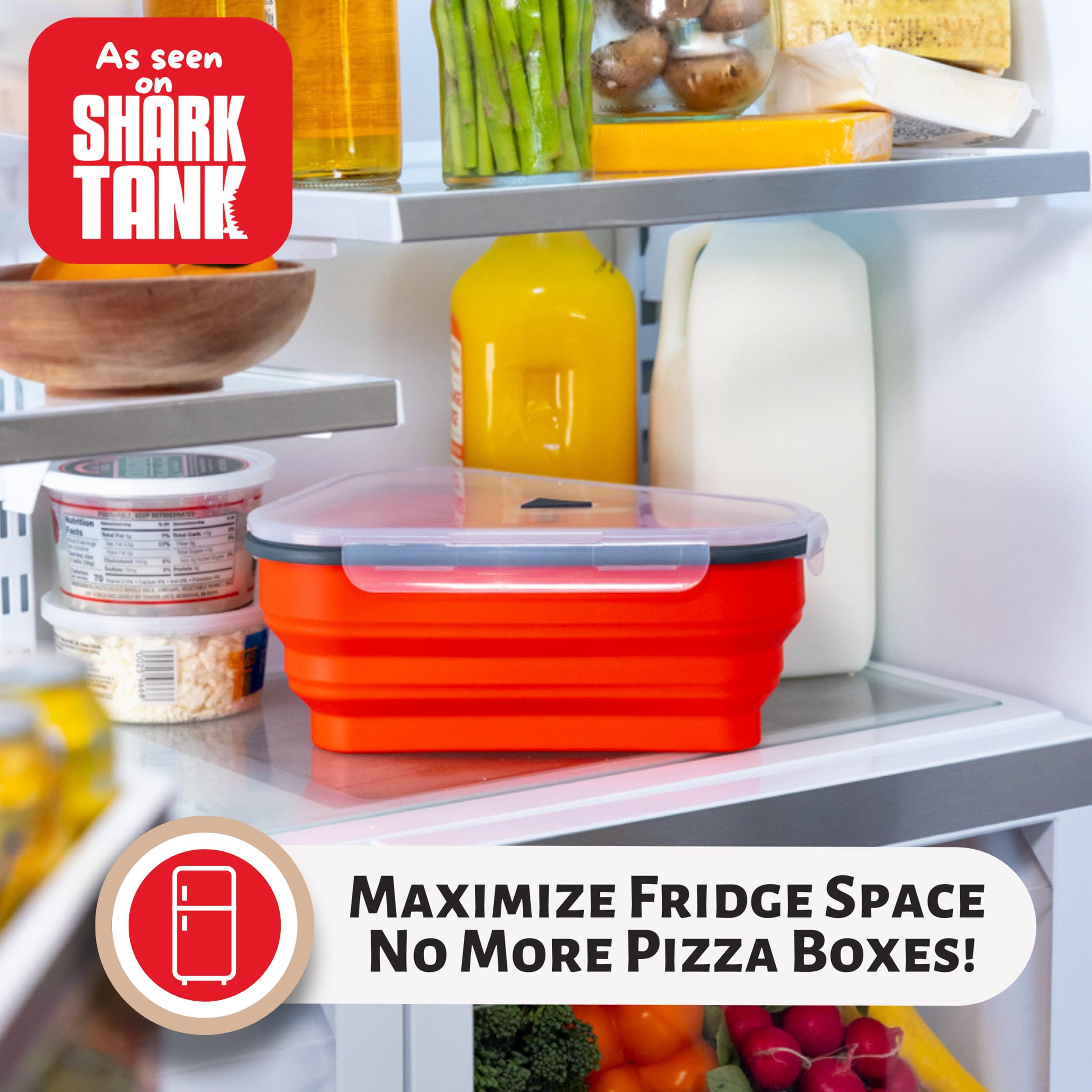 The Perfect Pizza Pack™ - Reusable Pizza Storage Container with 5 Microwavable Serving Trays - BPA-Free Adjustable Pizza Slice Container to Organize & Save Space, Red