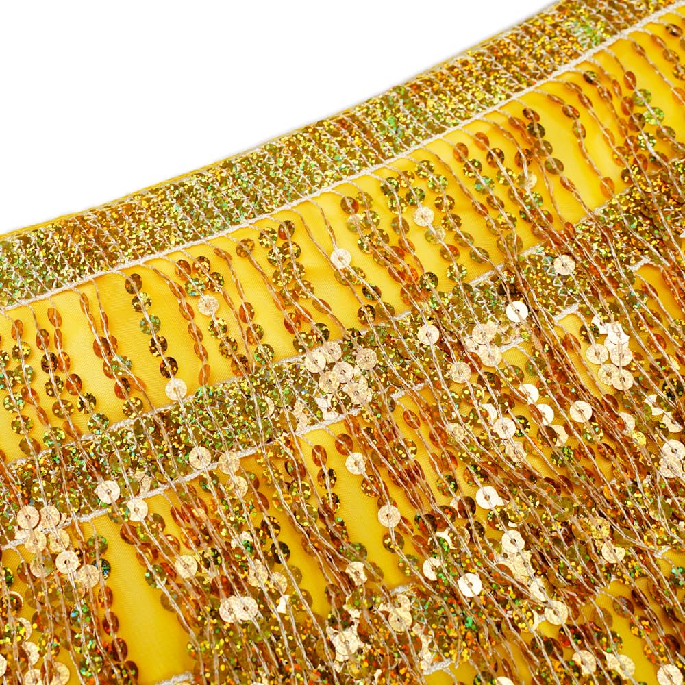 Women's Sequin Tassel Skirts Sparkly Rave Fringe Hip Scarf for Festival Costume(Gold)