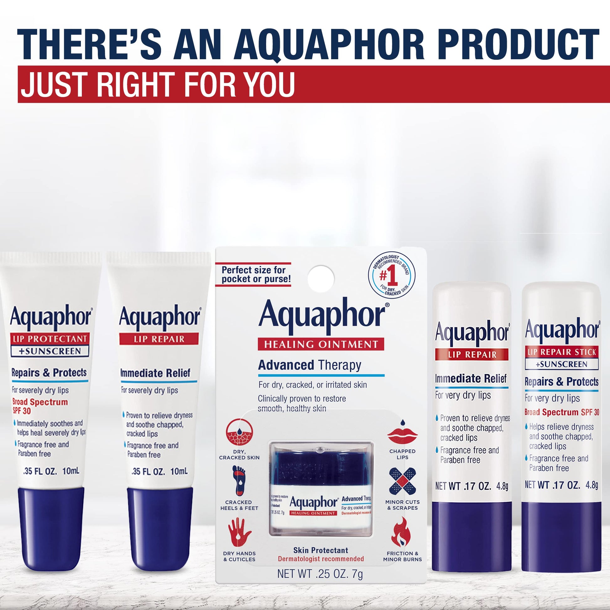 Aquaphor Lip Balm Set with Jojoba Oil and Shea Butter, Lip Repair Stick (2 x 0.17 Oz) + Repair Stick with Sunscreen SPF 30 (2 x 0.17 Oz), Fragrance Free, Paraben Free, Immediately Relieves Dryness