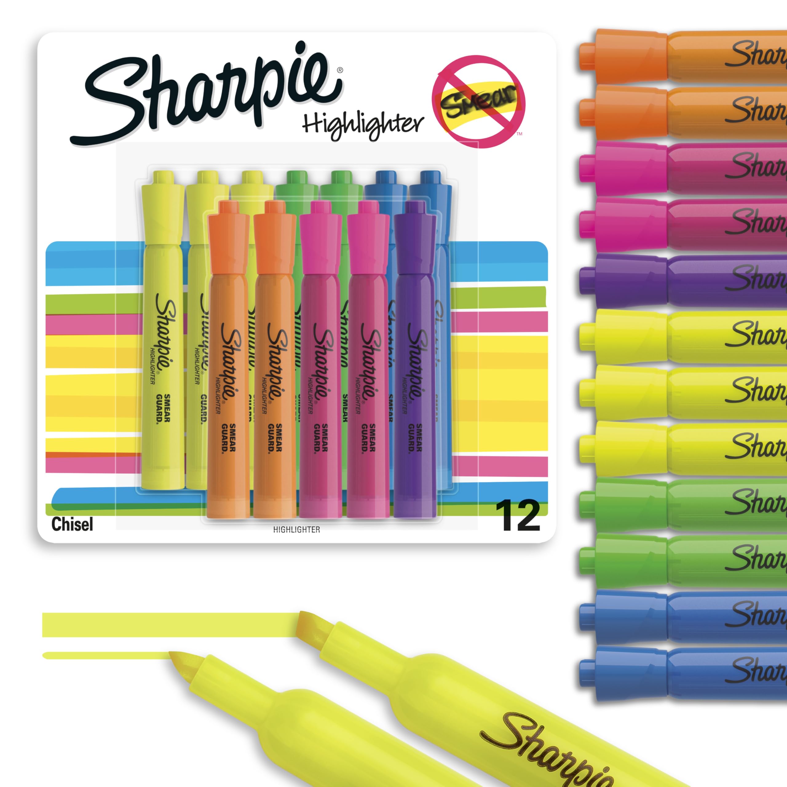 Sharpie Tank Style Highlighters, Chisel Tip Fluorescent Highlighter Marker Set, Office And Teacher Supplies, Assorted, 12 Count