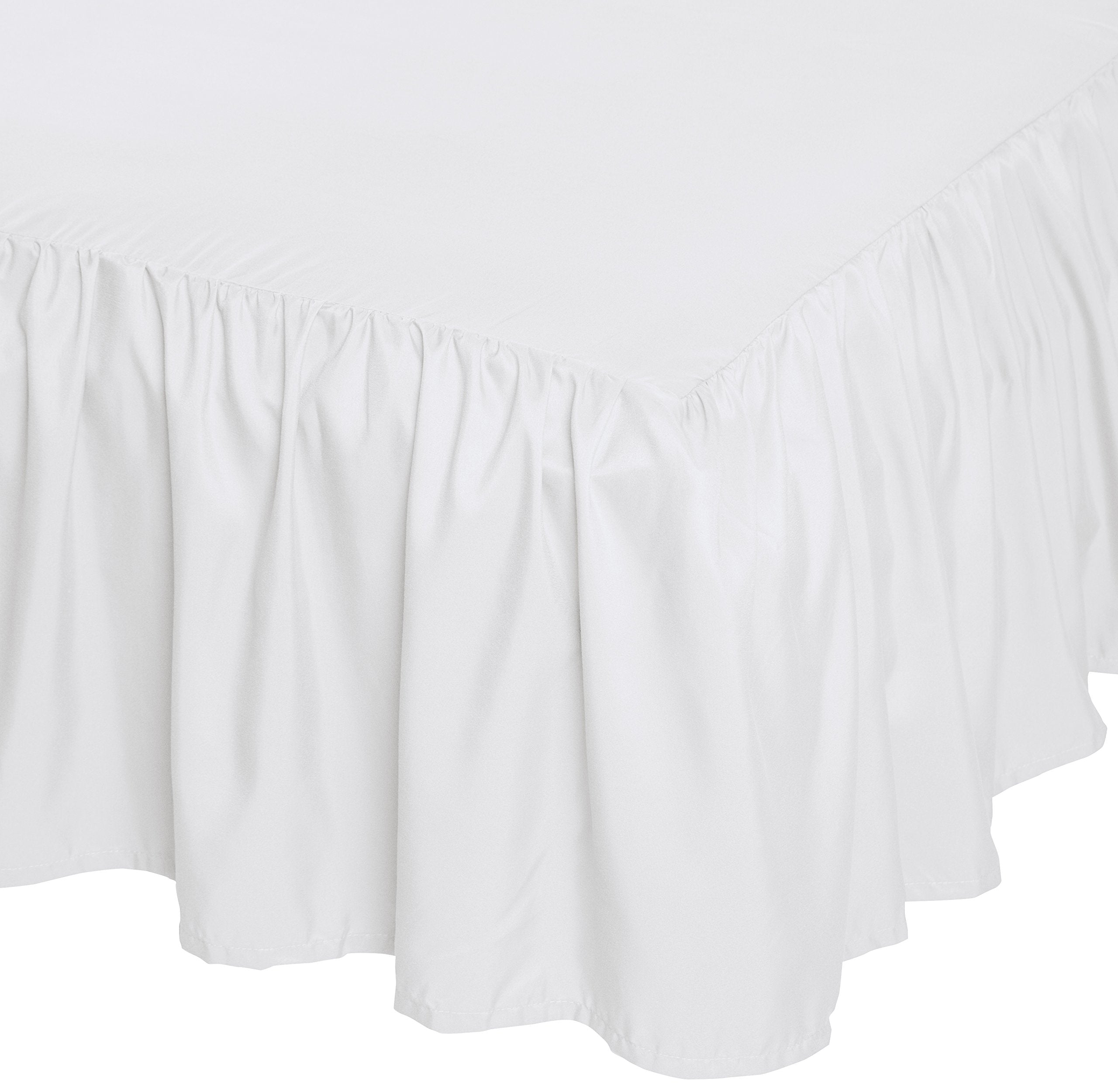 Amazon Basics Lightweight Ruffled Bed Skirt, Classic Style, Soft and Stylish 100% Microfiber with 16" Drop, Machine Washable, Wrinkle Free, Queen, Bright White, Solid
