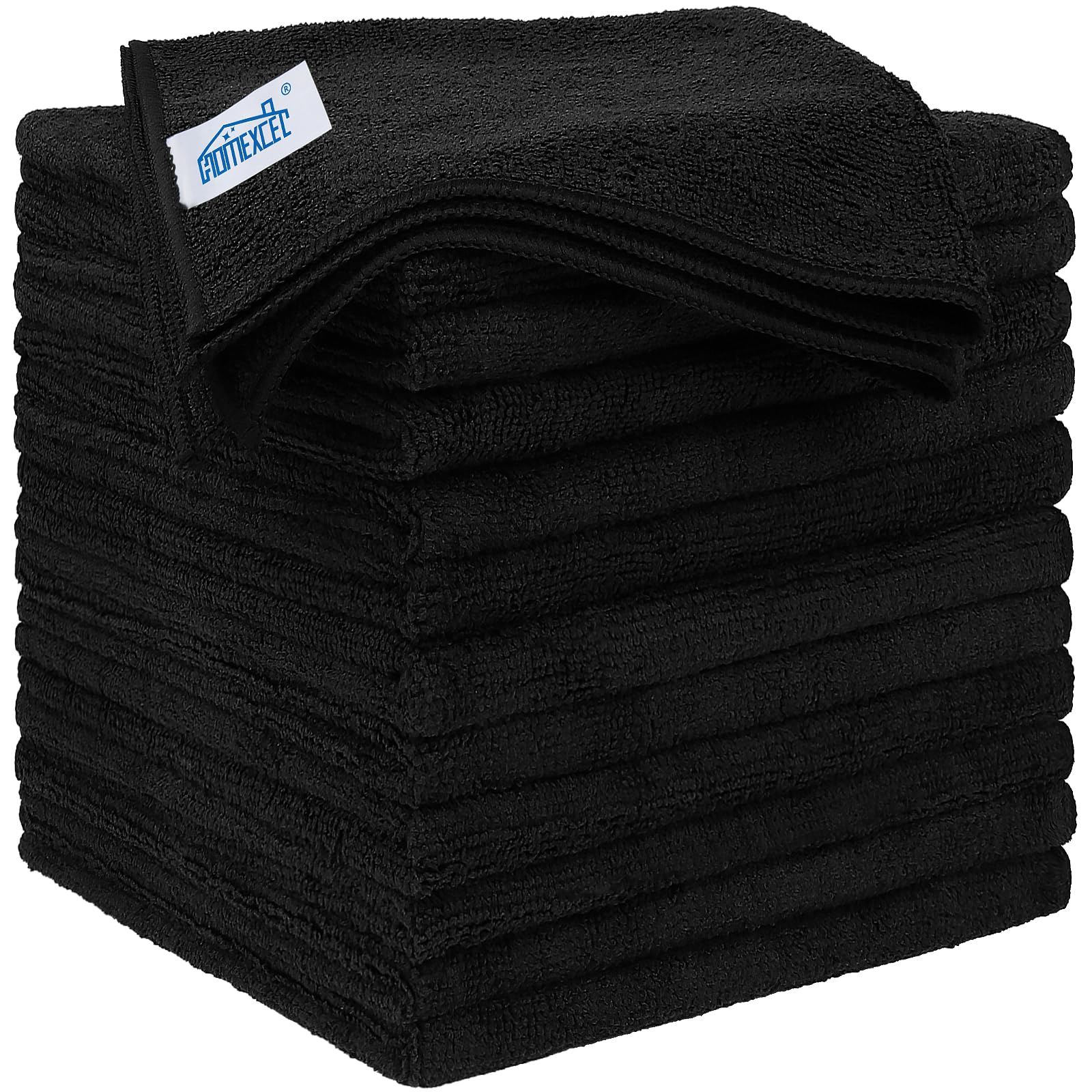 HOMEXCEL Microfiber Cleaning Cloths 12 Pack, Premium 16 x 16 inch Microfiber Towel for Cars, Ultra Absorbent Car Washing Cloth, Lint Free Streak Free Wash Cloths for Car, Kitchen, and Window, Black