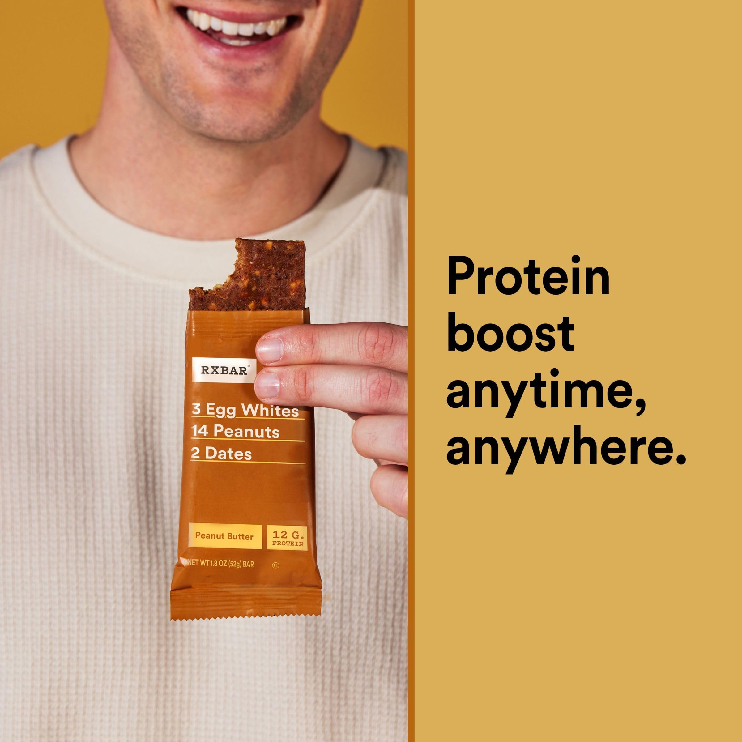 RXBAR Protein Bars, 12g Protein, Gluten Free Snacks, Snack Bars, Peanut Butter, 22oz Box (12 Bars)