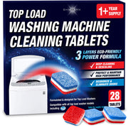 Washing Machine Cleaner Tablets 28 Pack for HE Top Load - Eco Friendly Washer Machine Cleaning Tablets - 3 Layers Septic Safe Wash Machine Full Deodorizer Descaler Protector - 1 Plus Year Supply