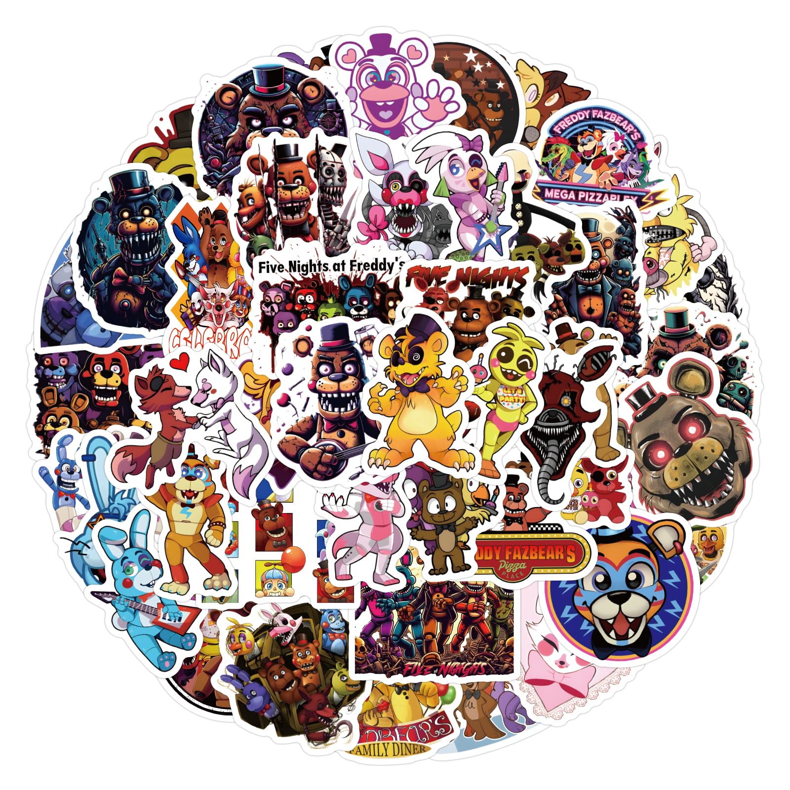 60 Pack FNAF Stickers Five Nights at Freddy's Game Stickers for Kids Waterproof Laptop Bumper Skateboard Water Bottles Computer Terror Game Stickers (FNF)