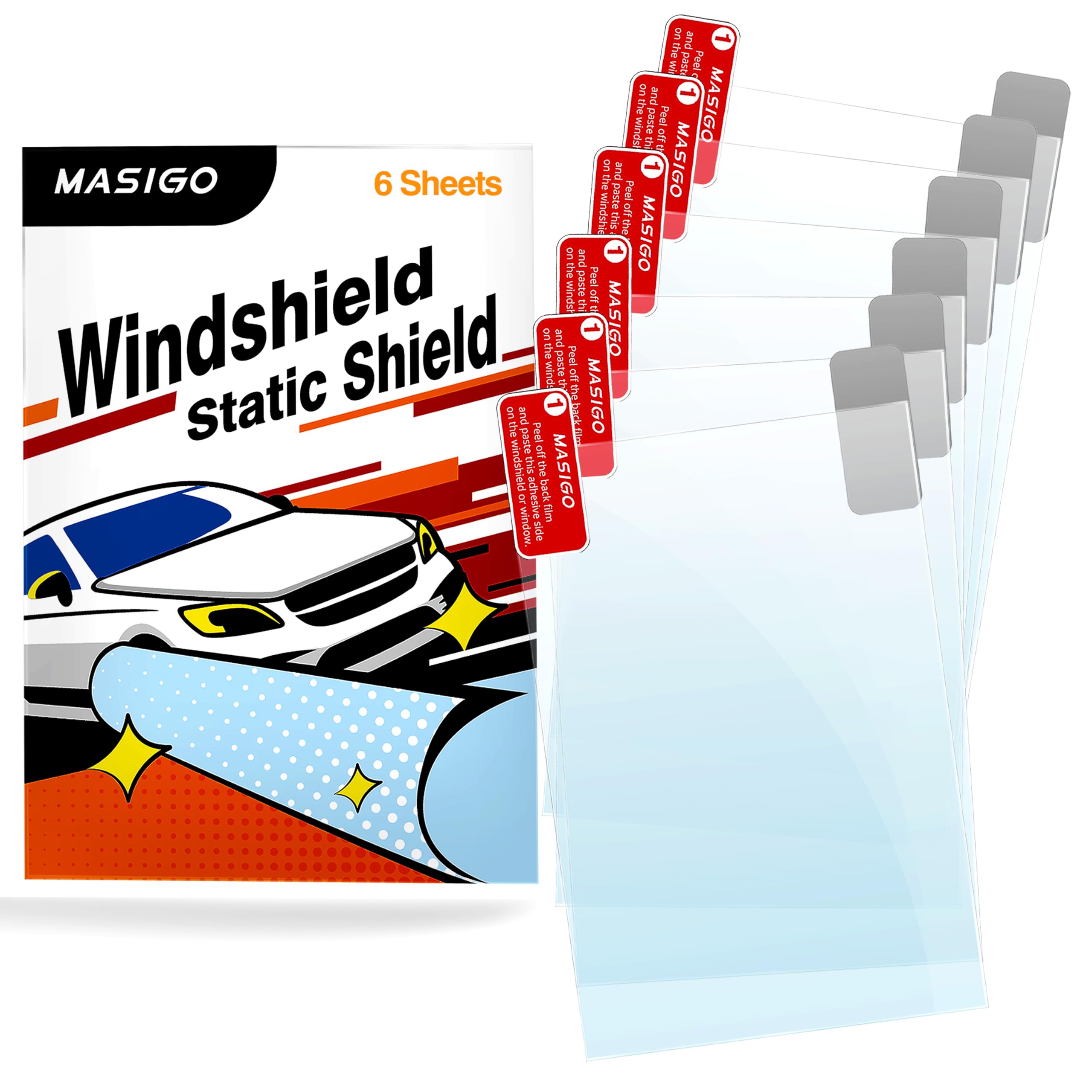 MASIGO Windshield Sticker Applicator – 6 Pack, 4 x 6 Inch Heat-Resistant PET Film with Static Cling for Easy Car Decal Application, Removal, and Re-Application