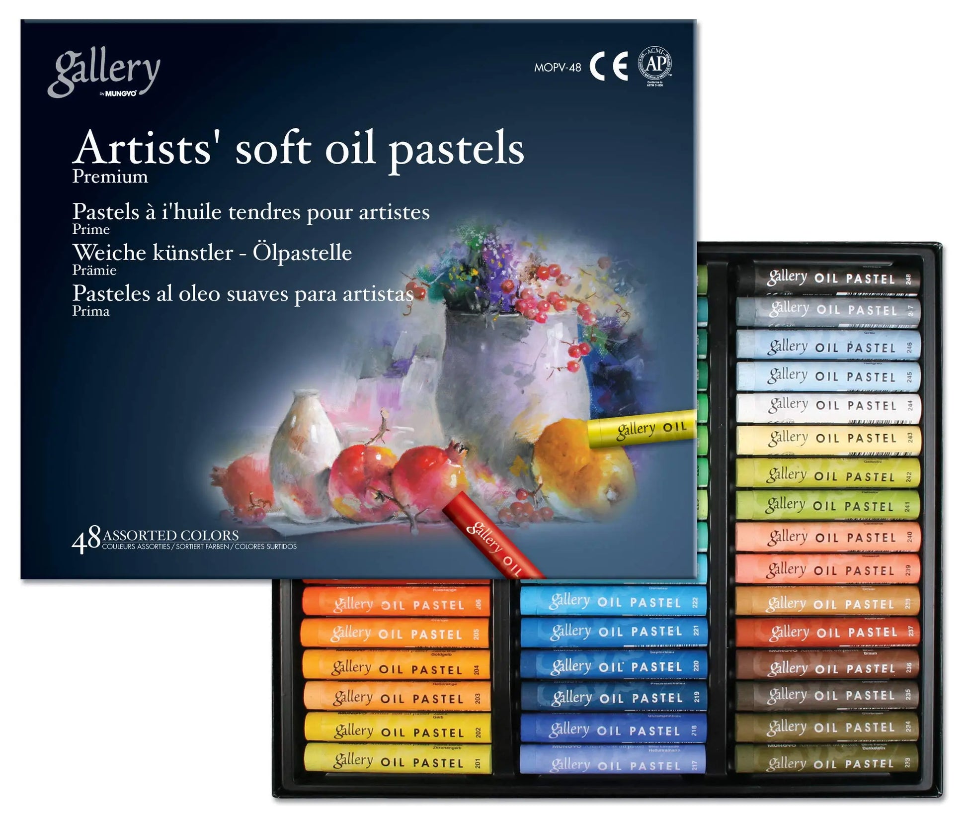 MUNGYO Gallery Artists' Soft Oil Pastels Professional, 48 Assorted Colors, Vibrant and Blendable