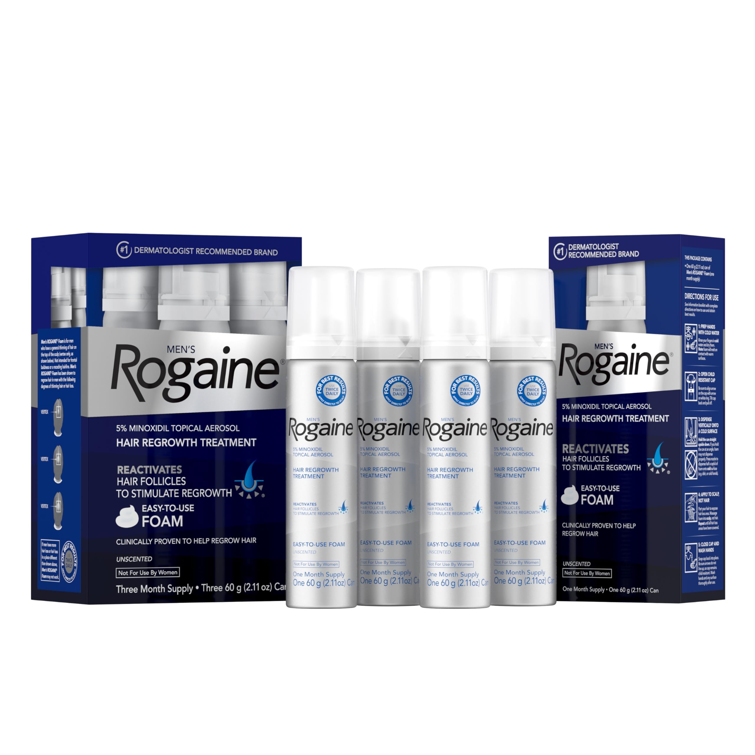 Men's Rogaine 5% Minoxidil Topical Aerosol Hair Regrowth Treatment Foam, 3 Month Supply (Each Can 2.11 Ounce - 60 Gram)