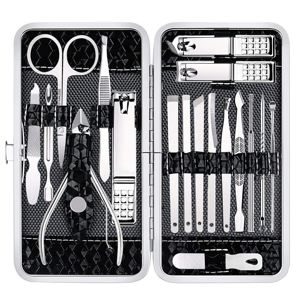 Nagelknipser-Set Finger- und Zehennagelknipser, Maniküre-Pediküre-Set 18-teilig aus Edelstahl, professionelles Pflegeset, Nagelpflege-Werkzeuge mit luxuriösem Reiseetui