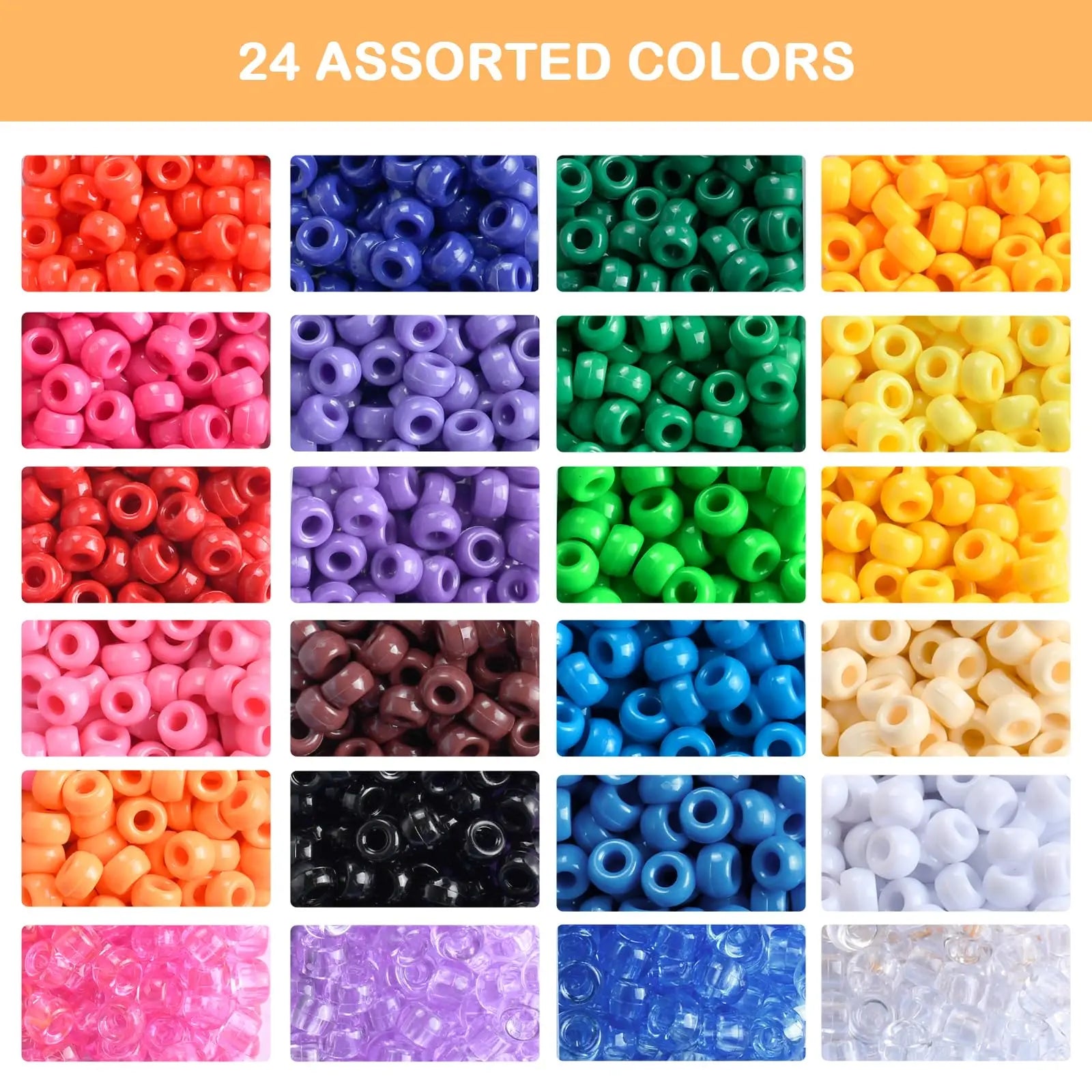 Simetufy 4200Pcs Pony Beads, 24 Colors Beads for Bracelets Making, Pony Beads Bulk for Hair Beads, Kandi Friendship Bracelet Beads for Craft, DIY Jewelry Making, Chirstmas Gifts (Boxed)
