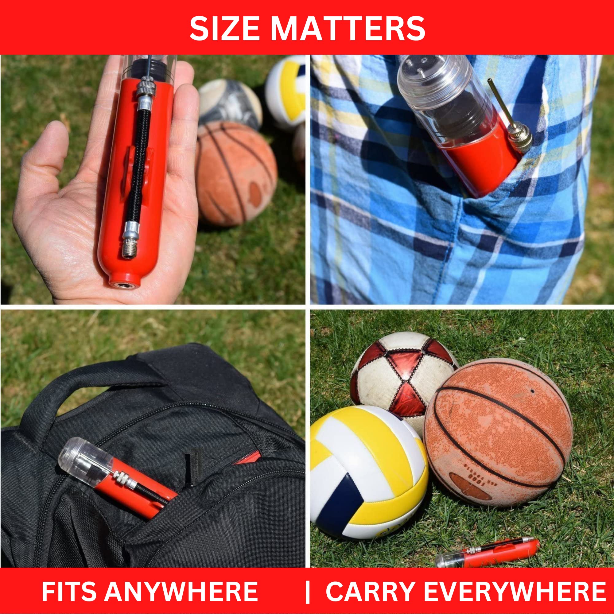 Ball Pump for Sports Balls - 5 Needles - Basketball Pump, Soccer Ball Pump - Air Pump for Balls, Volleyball, Football Accessories Equipment - Hand Pump for Inflatables - Never Lose Pin with Holder
