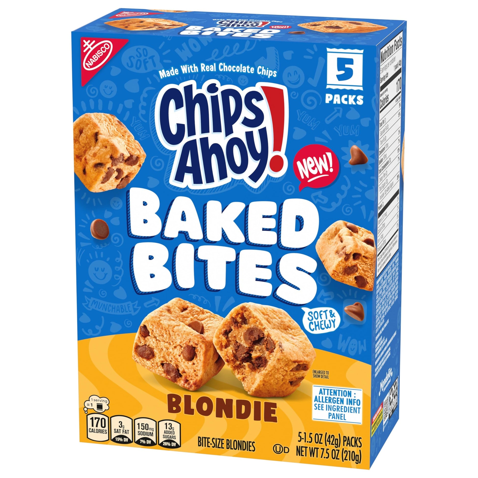 CHIPS AHOY! Baked Bites, Blondie, 5-1.5 oz Snack Packs (5 Bites per Pack)