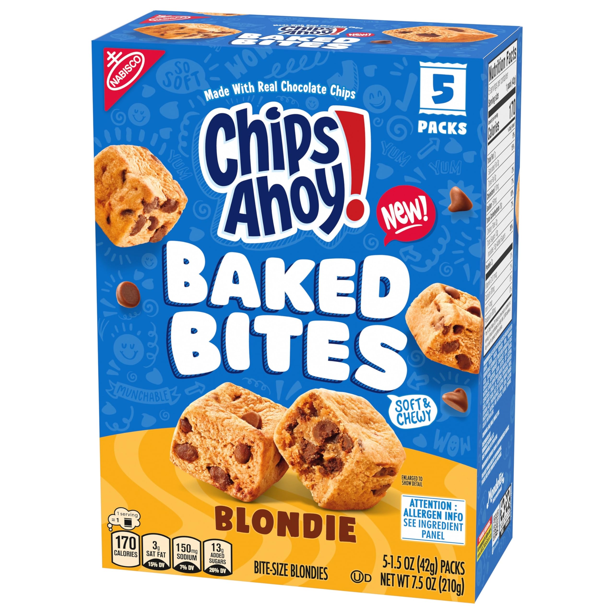 CHIPS AHOY! Baked Bites, Blondie, 5-1.5 oz Snack Packs (5 Bites per Pack)