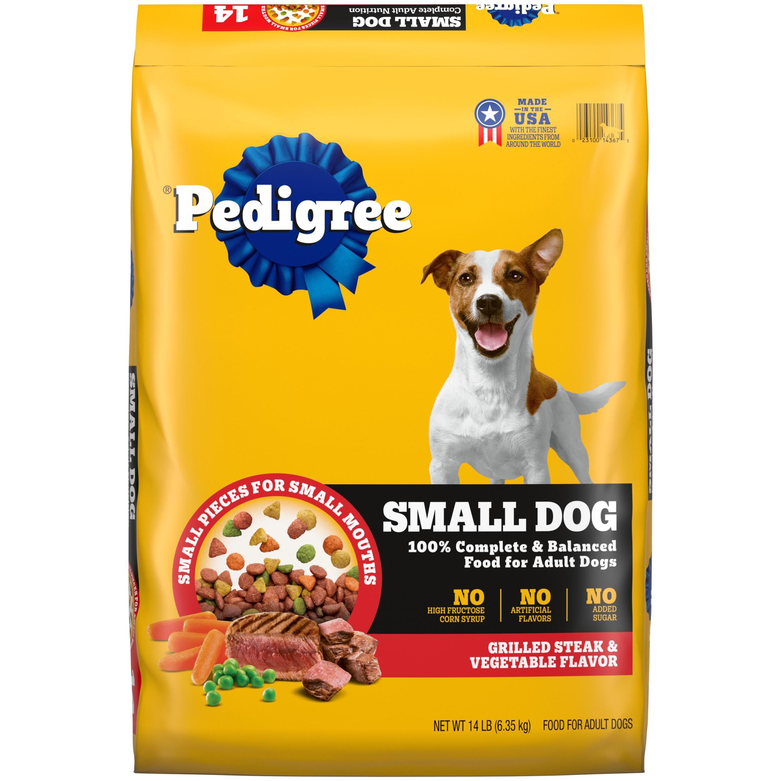 Pedigree Alleinfutter für ausgewachsene kleine Hunde, Trockenfutter, Geschmacksrichtung gegrilltes Steak & Gemüse, 6,35 kg Beutel