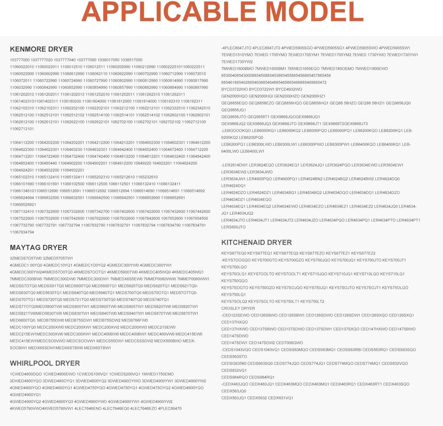 2025 UPGRADE 279838 Dryer Heating Element for Whirlpool Kenmore Roper Maytag Amana Admiral Dryer Heating Element Part Thermostat Thermal Fuse medx655dw1 500 600 70 80 Series Model 110 Dryer Part
