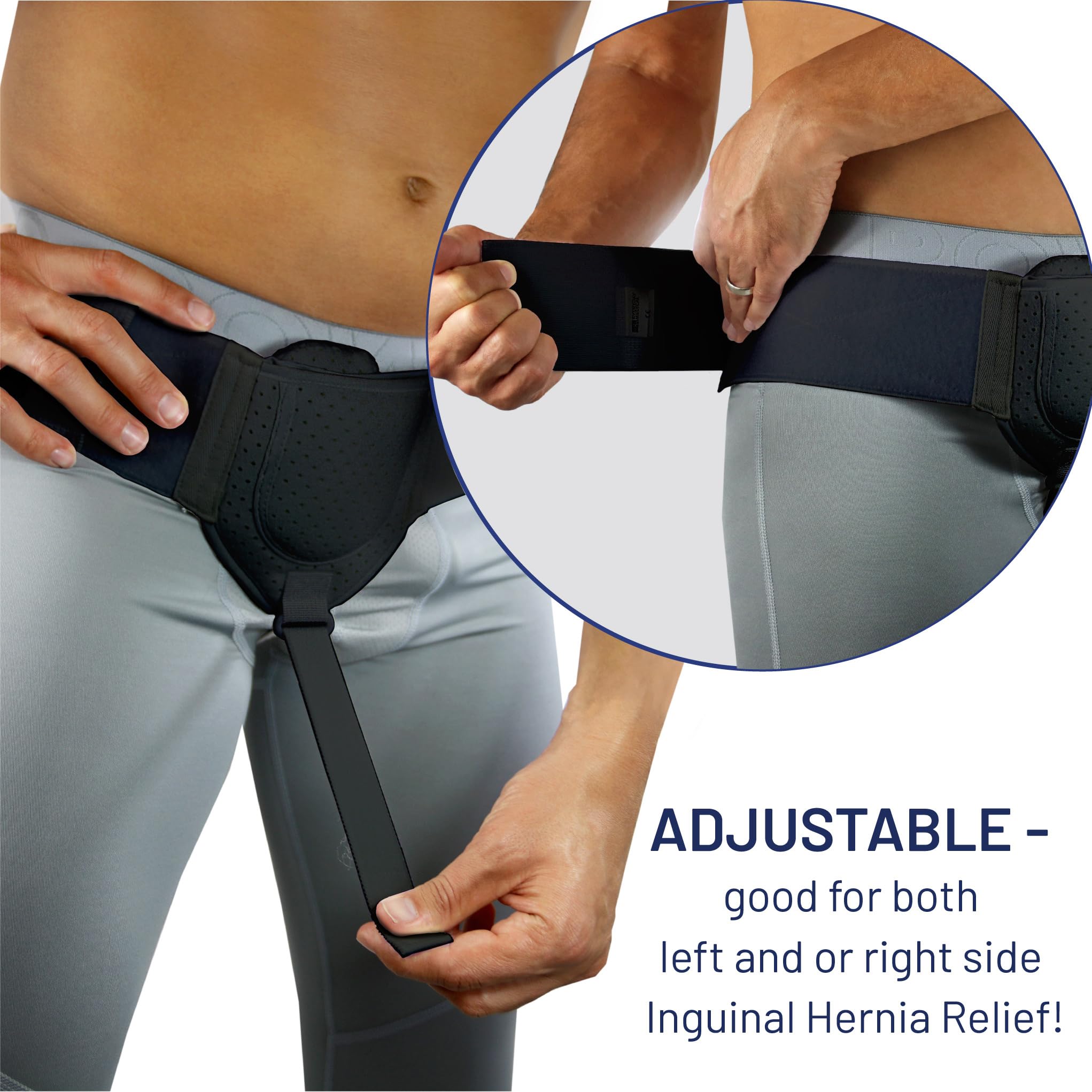 Everyday Medical Inguinal Hernia Support Belt for Men I Fits Left or Right Side I Post Surgery Men and Womens Hernia Support Truss for Inguinal, Groin Hernias I Adjustable Waist Strap I Black, S/M
