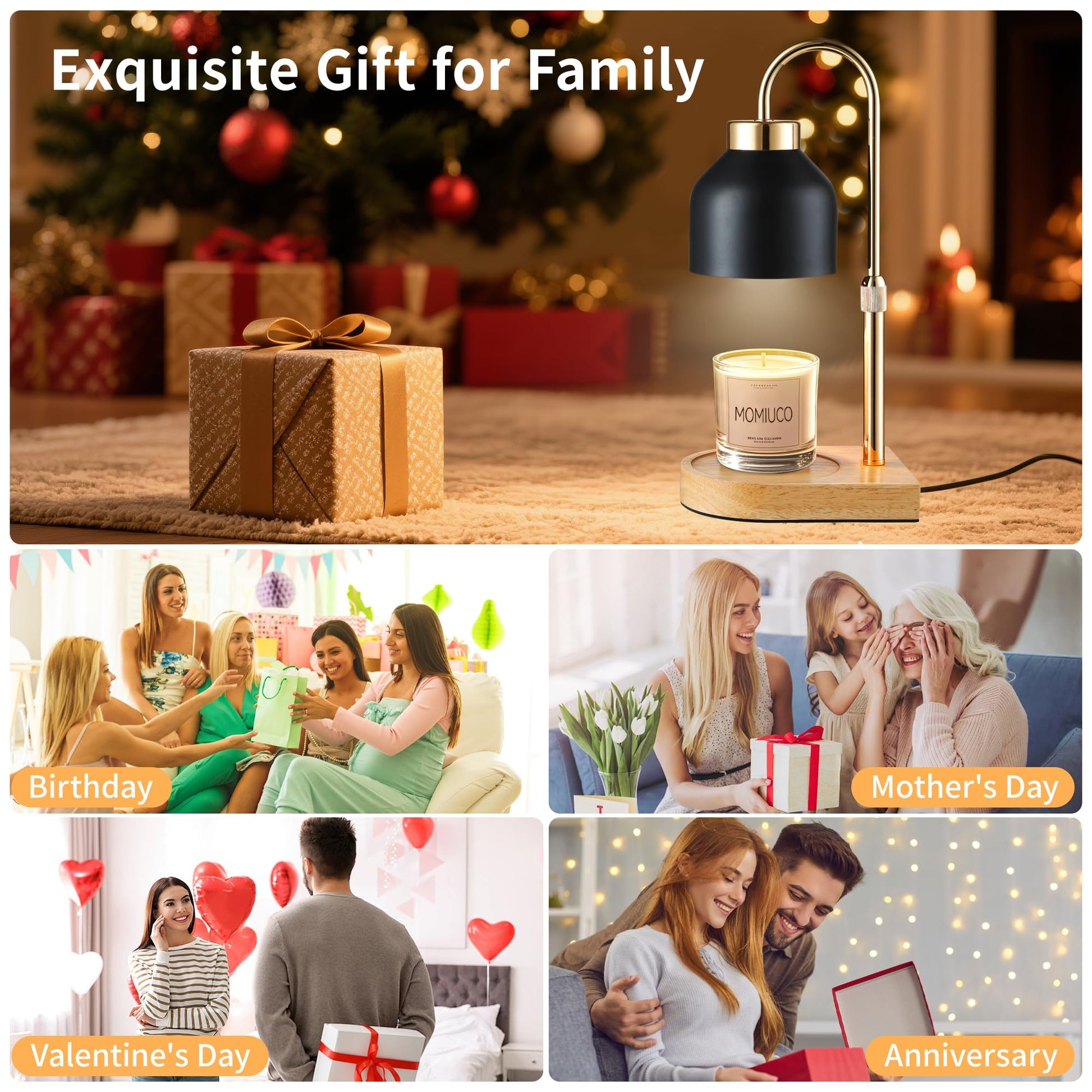 Candle Warmer Lamp with Timer Dimmer, House Warming Gifts New Home Decor, Birthday Gifts for Women Mom, Wax Melt Warmer for Jar Candles, Adjustable Height with 2 Bulbs