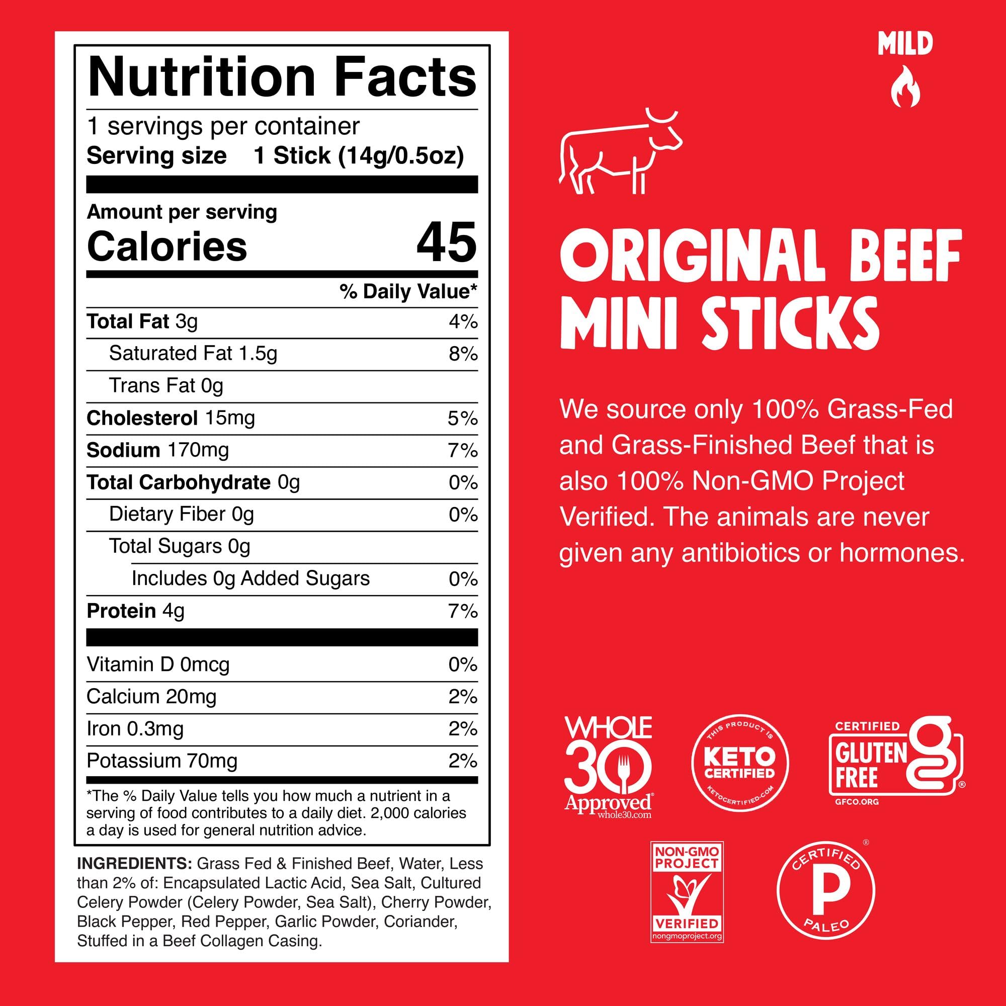 Chomps Snack Size Grass-Fed and Finished Original Beef Jerky Snack Sticks 0.5oz 24-Pack - Keto, Paleo, Whole30, 4g Lean Meat Protein, Gluten-Free, Zero Sugar Food, Non-GMO Chomplings