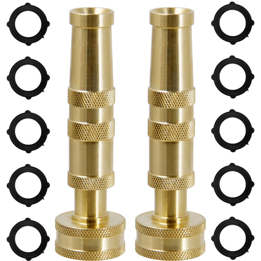 Triumpeek Solid Brass Hose Nozzle, 2 Pack 4" Heavy Duty Brass Garden Hose Nozzle with 10 Rubber Washers