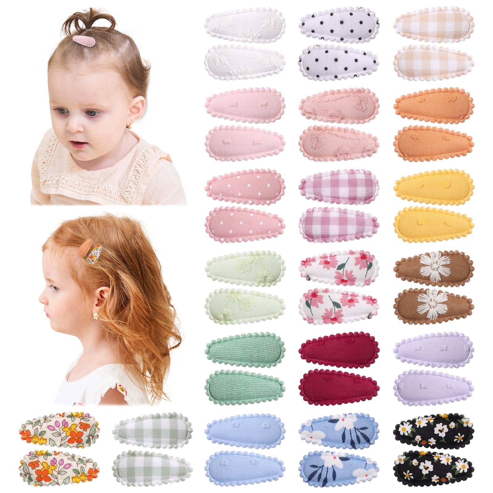 40 PCS Cute Toddler Snap Hair Clips with Flower Patterns - 1.5" Mini Hair Barrettes and Accessories for Baby Girls, Infants, Toddlers